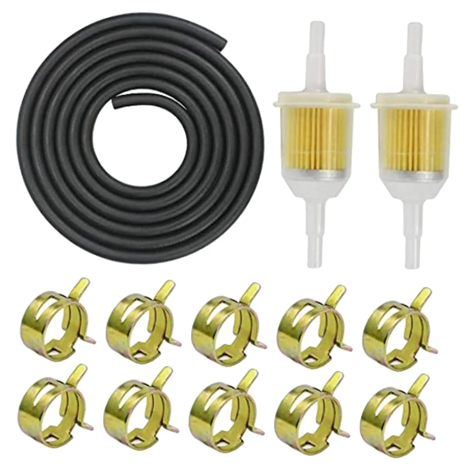 Fuel Line Hose Kit 2pc 8mm Oil Filters 10pc Hose Clamps for Lawn Mowers Snowmobiles Motorcycles