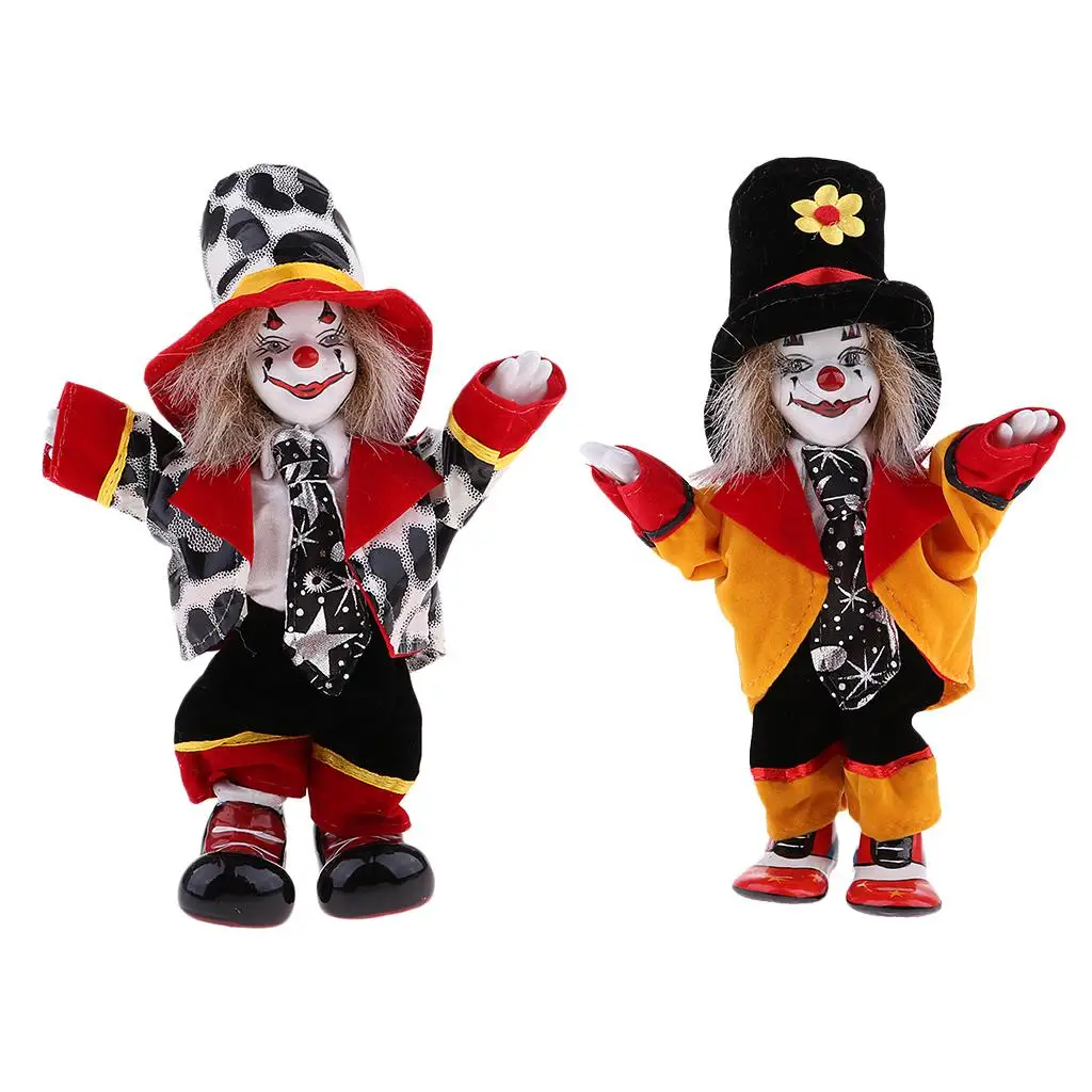 2pcs Vintage Hand Painted Porcelain Clown Ceramic Clown Dolls Decoration
