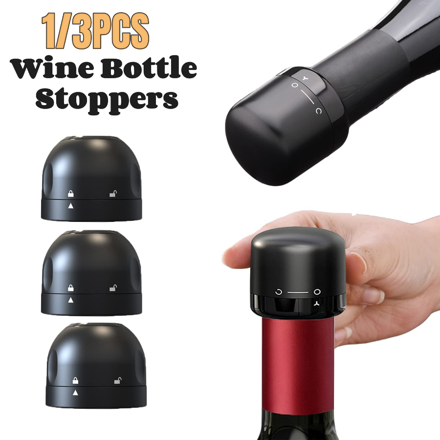 Description Picture 2 of item1/3Pcs Wine Bottle Stoppers Vacuum Sealed Cap Champagne Bottle Stopper Reusable Leak-proof Storage for Wine Plug Barware Tools