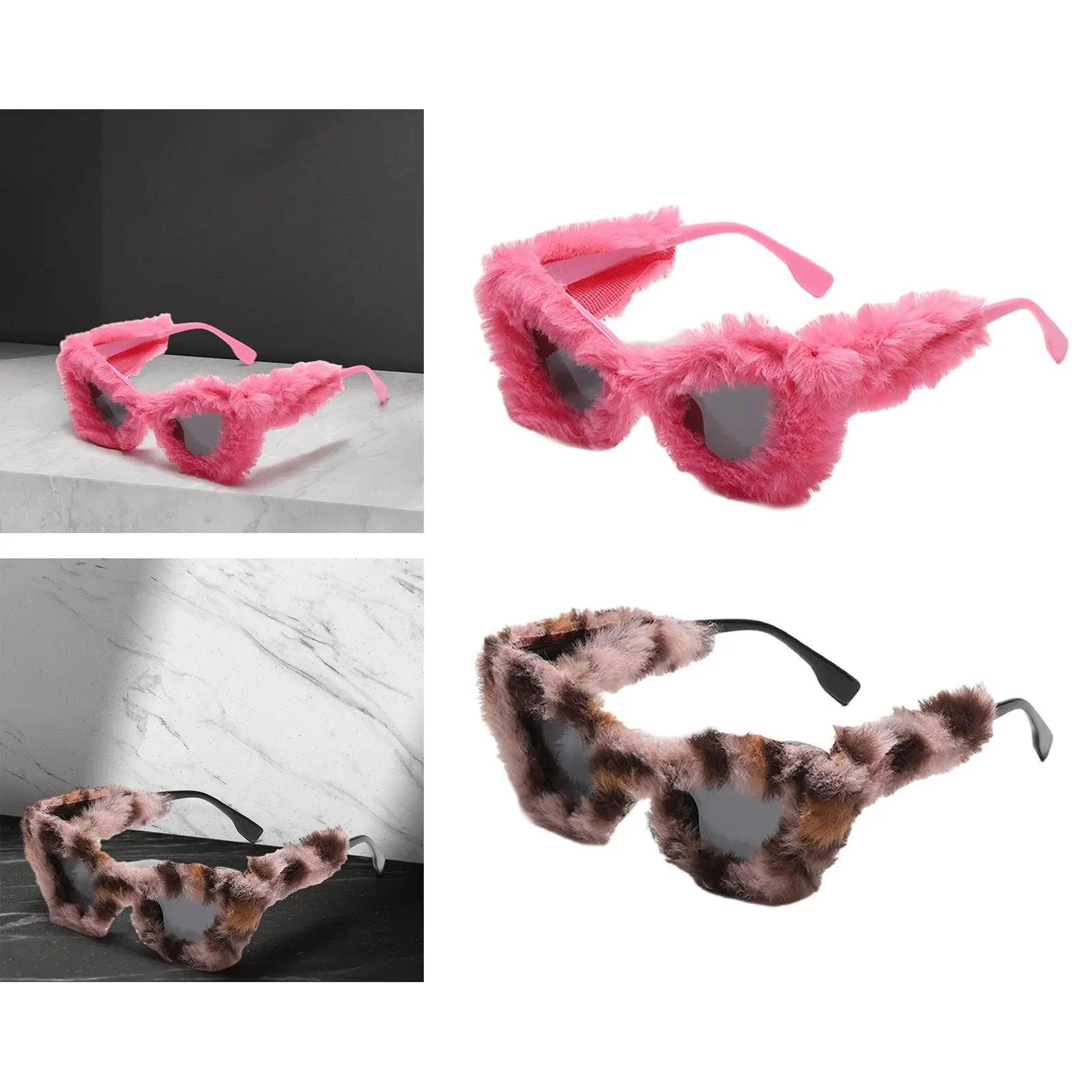 Plush Fuzzy Sunglasses Soft Eyewear Creative Fashionable Furry Sunglasses for Travel Masquerade Holiday Photography Party