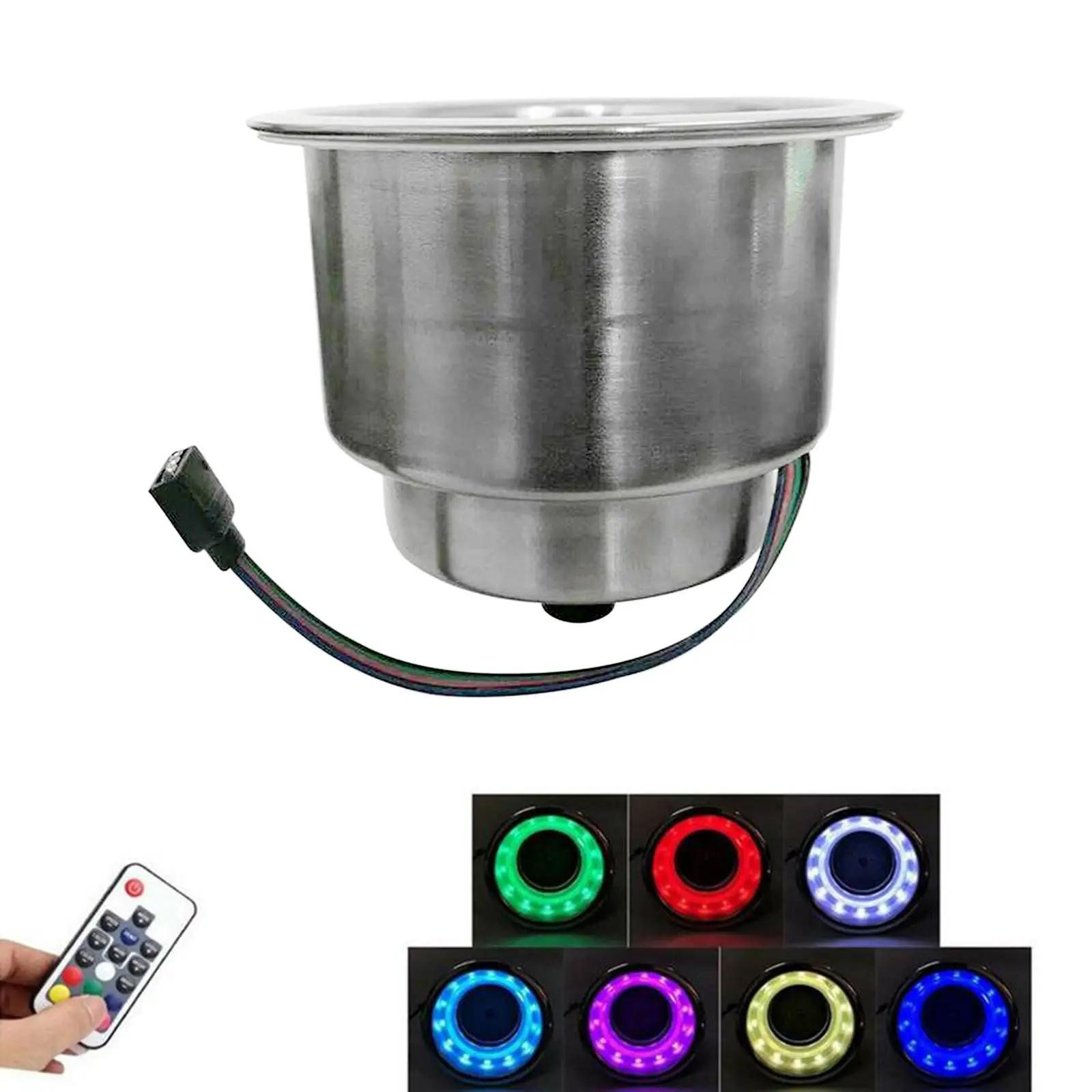 RGB LED Light Stainless Steel Drinking Cup Holder with Remote Control for Marine