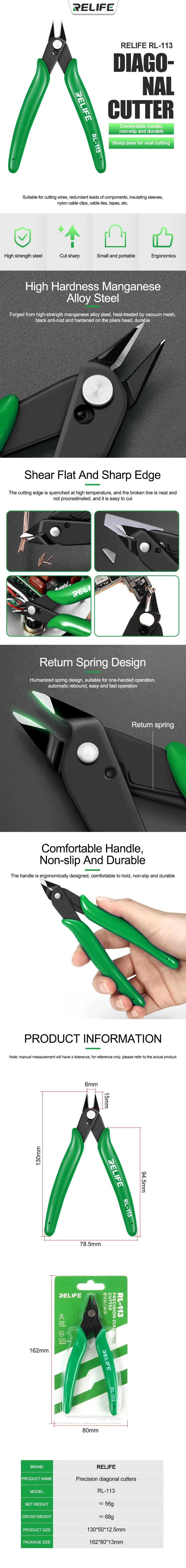 RELIFE RL-111 RL-113 Portable Diagonal Cutting Pliers Sharp Jaws for Cell Phone Repair Cutting Wire and Cable Repair Tool