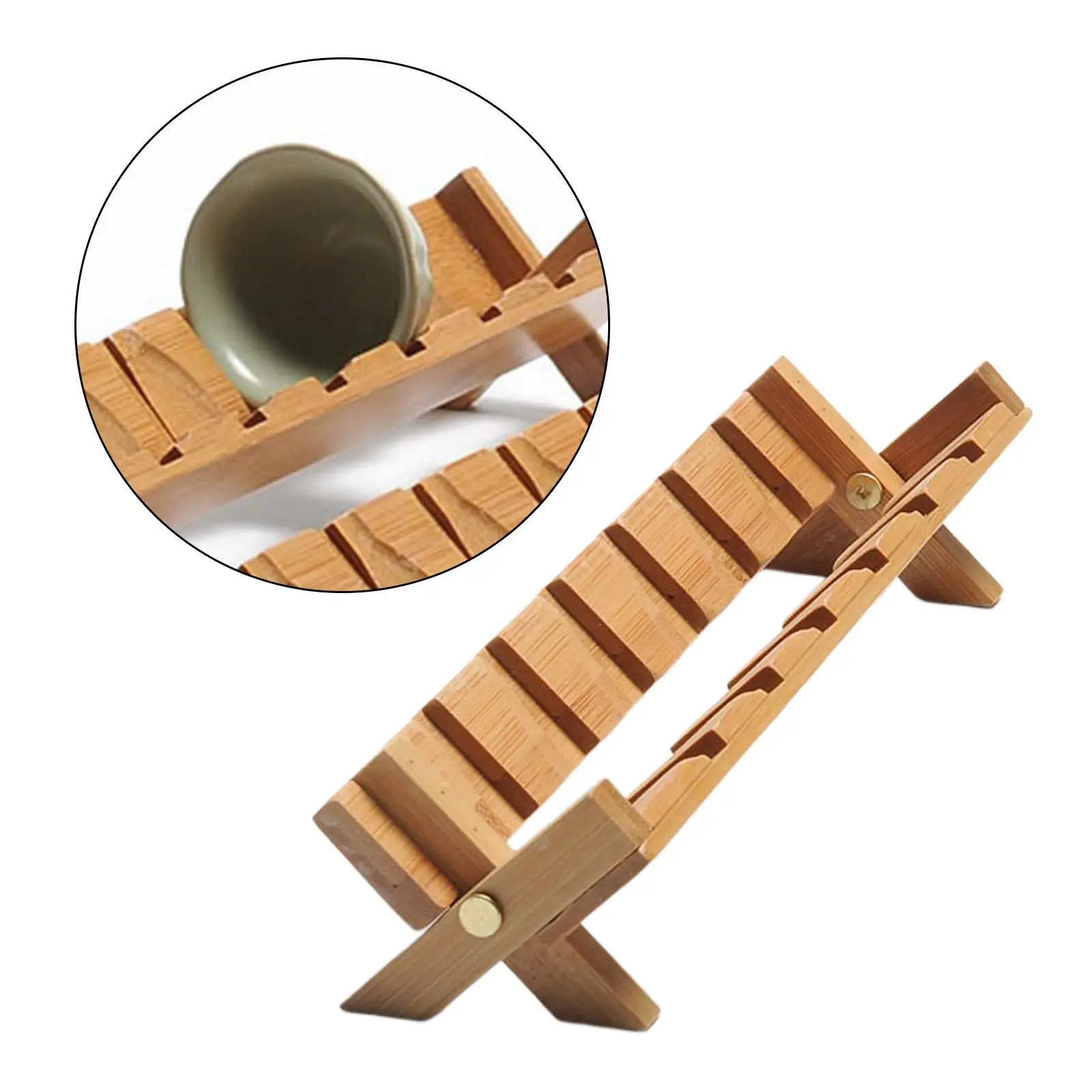 Folding Bamboo Tea Cup Holder Universal Decorative Portable Attachments Display Storage Rack for Camping Tea House