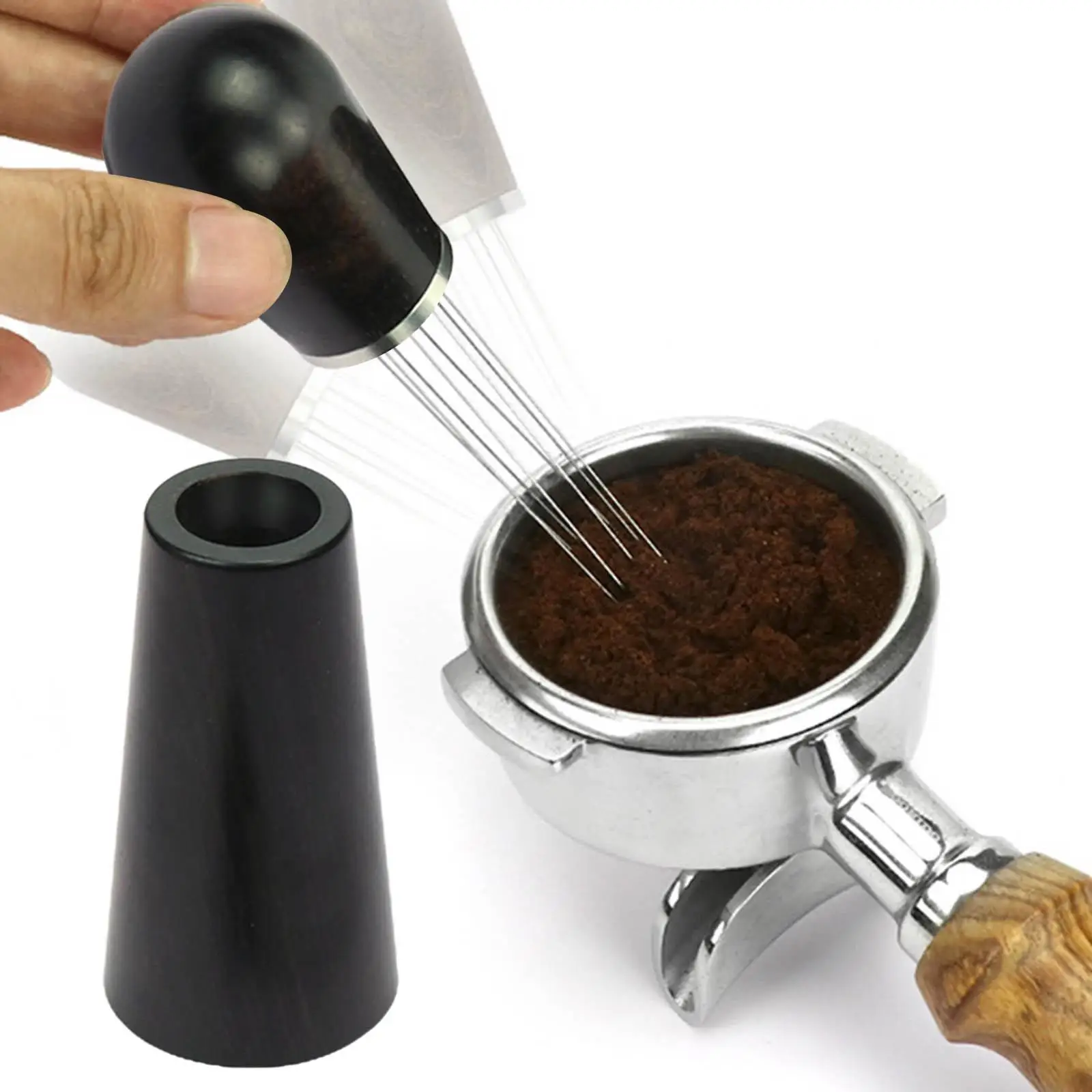  Coffee Tamper Distributor, Wood Handle Coffee Stirrer with Stand  Distribution Tool
