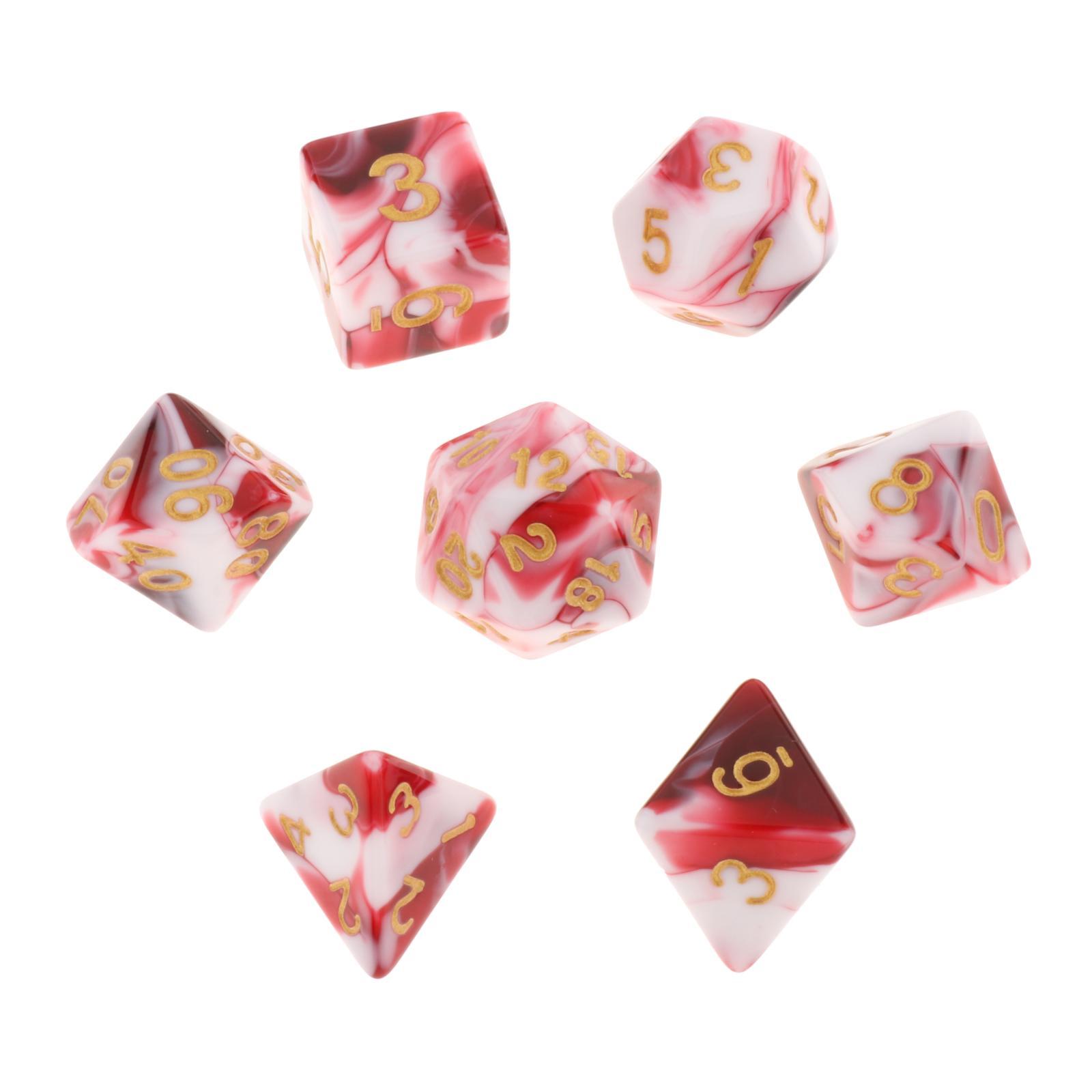 7Pcs Painted Polyhedral Dices Multi-sided Acrylic Dice D4 D6 D8 D10 D12 D20 Role Playing Dice Game Accs for Dnd RPG MTG Games 