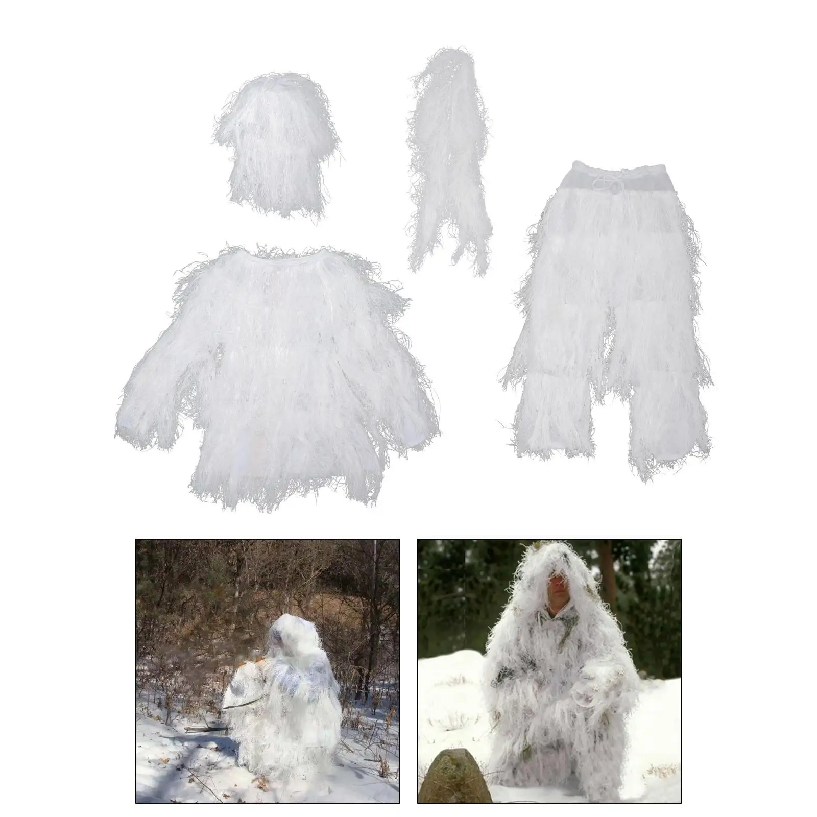 4pcs Snow Field White Camouflage Vest Clothing Ghillie Suit for