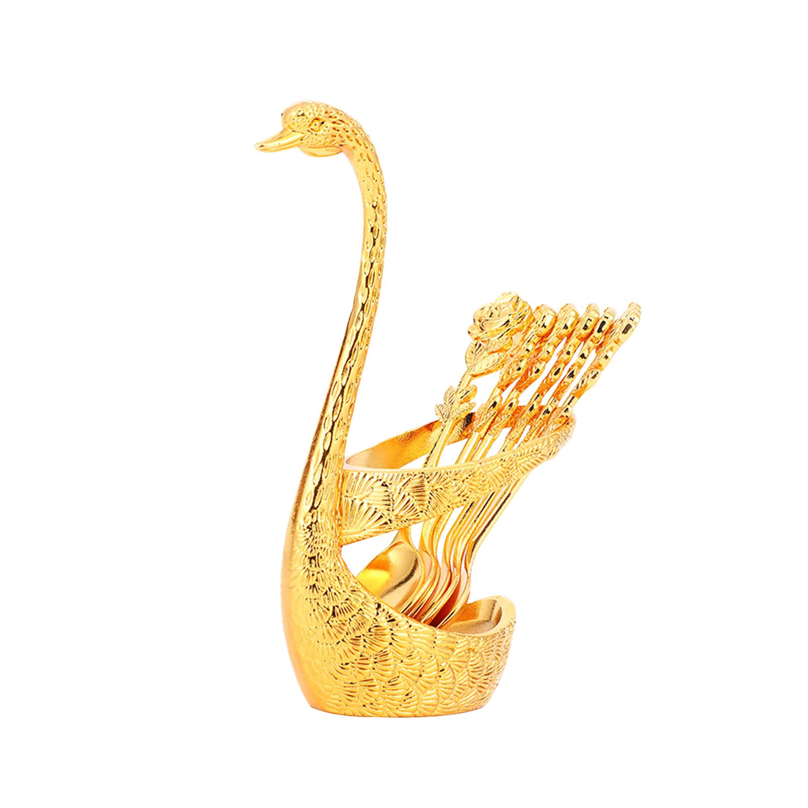 Decorative Swan Base Holder with 6 Spoons for Coffee Restaurant Kitchen