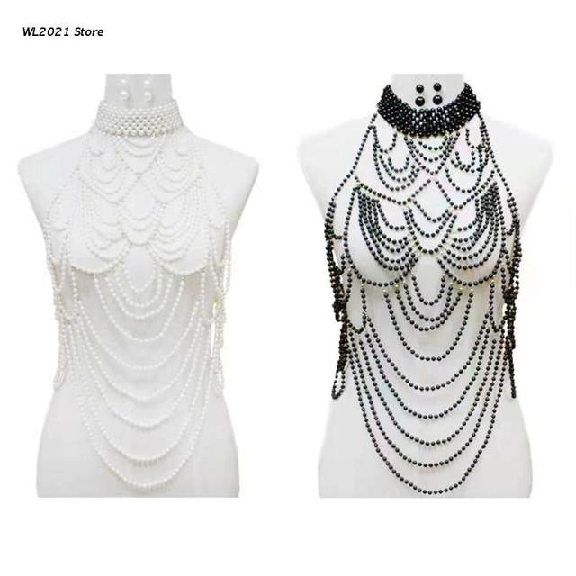 Modern Imitation Pearls Decorated Crossed Belt Chain