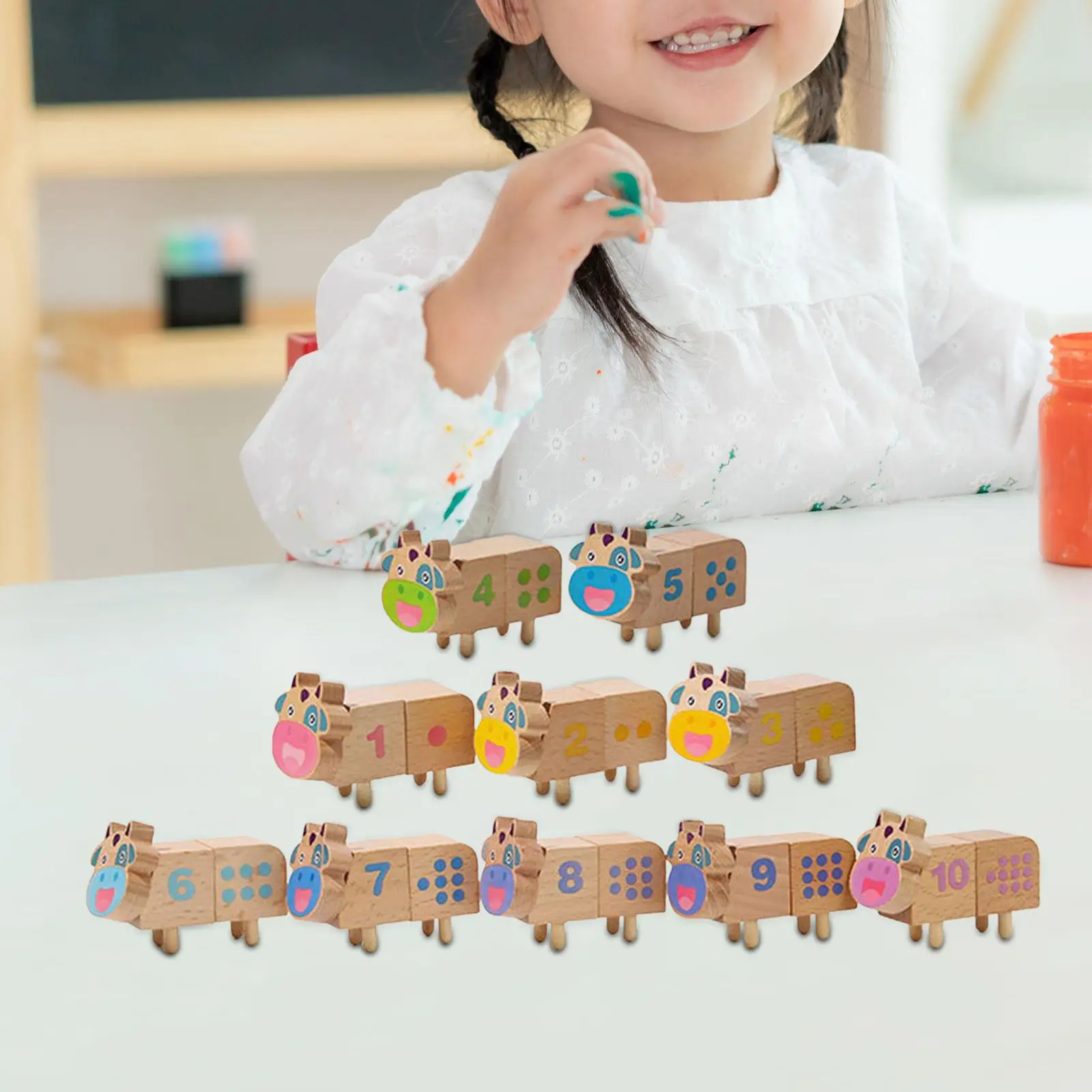 10 Pieces Wooden Building Blocks Preschool Learning Activities Colored Alphabet Number Stacking Blocks for Girls Holiday Gifts