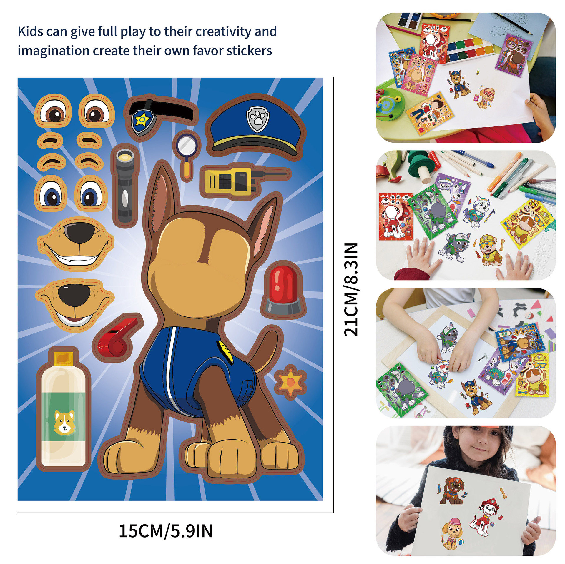 16 Blatt PAW Patrol Ballon-Aufkleber, Puzzle-Aufkleber, Chase Make-a-Face, zusammenbaubarer Cartoon-Aufkleber, zusammenbaubares Puzzle, Geschenk – Detail 5