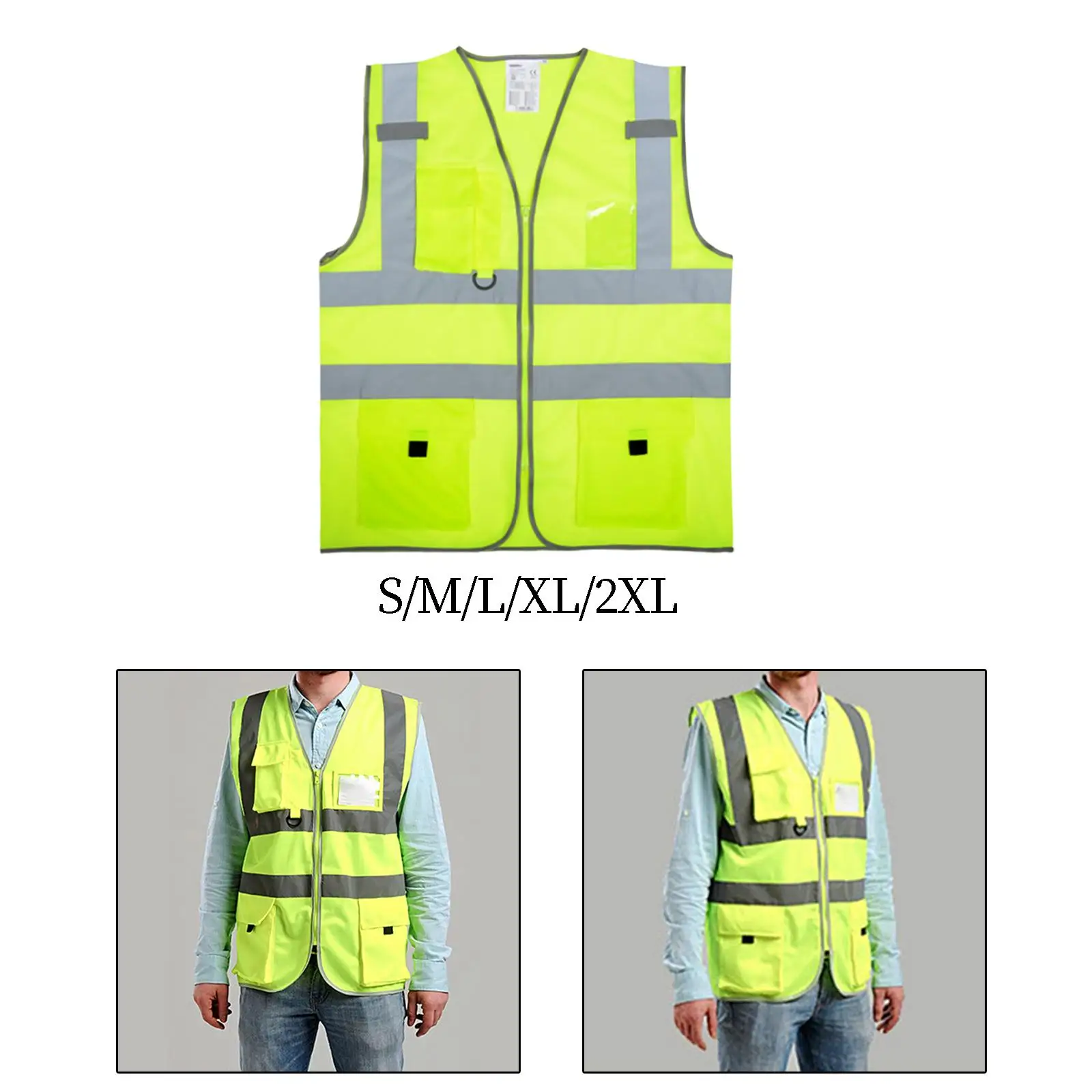 Reflective Vest Multi Pocket Highlight Reflective Safety Jacket Engineer Vest for Racing Running Sports Workers Construction