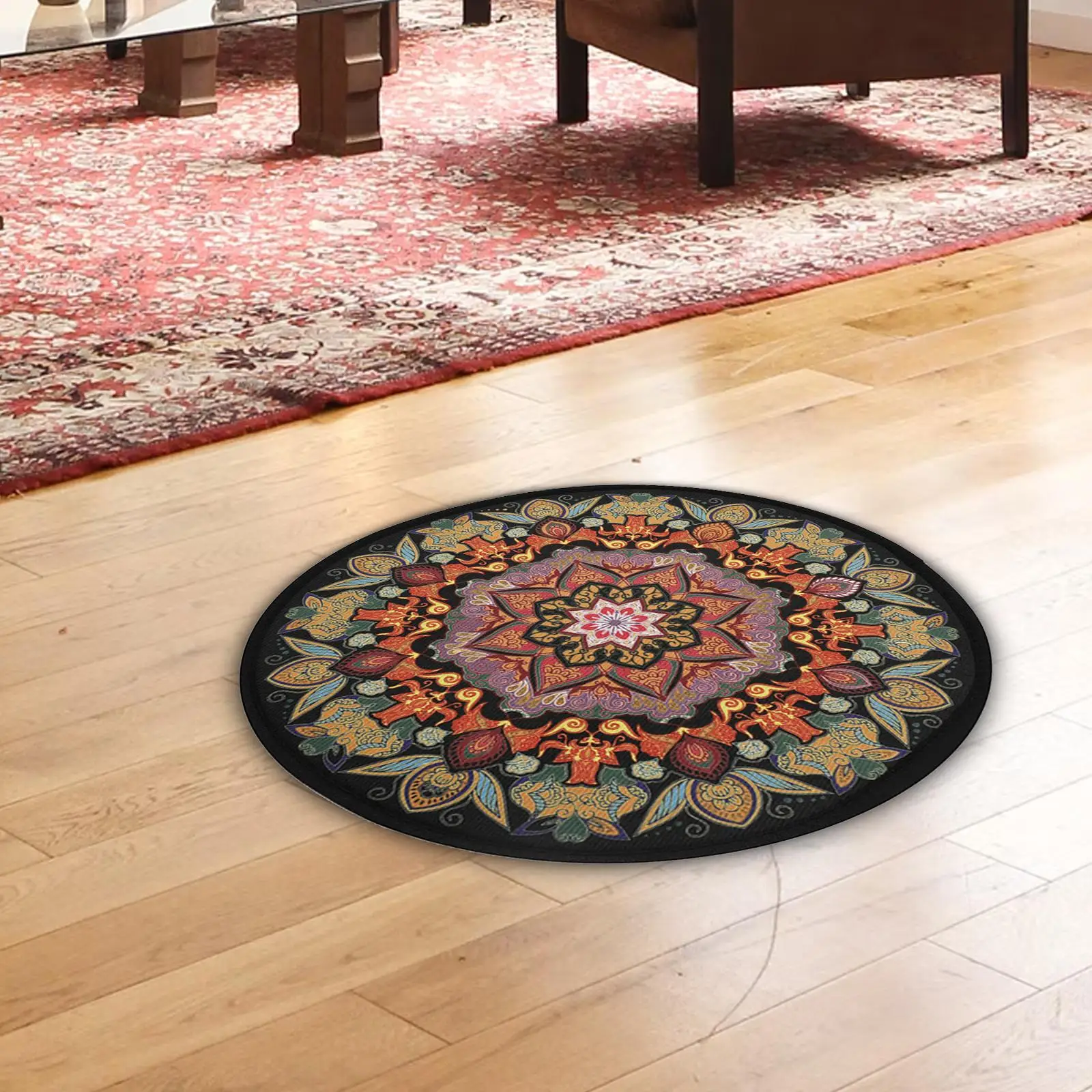 Round yoga floor mat with mandala pattern, meditation mat, washable