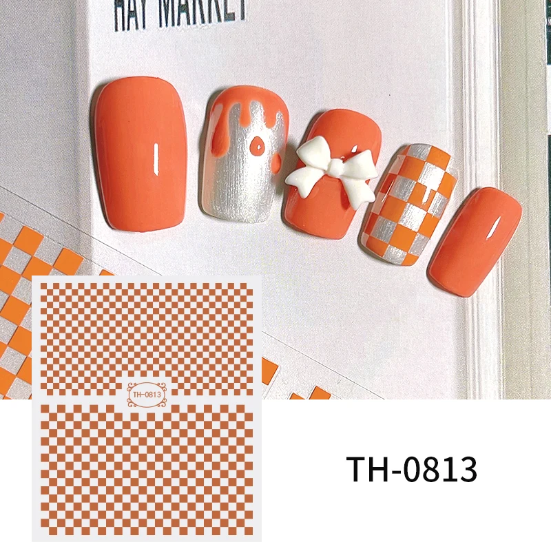 Orange Nude Nail Designs Checkerboard Sticker