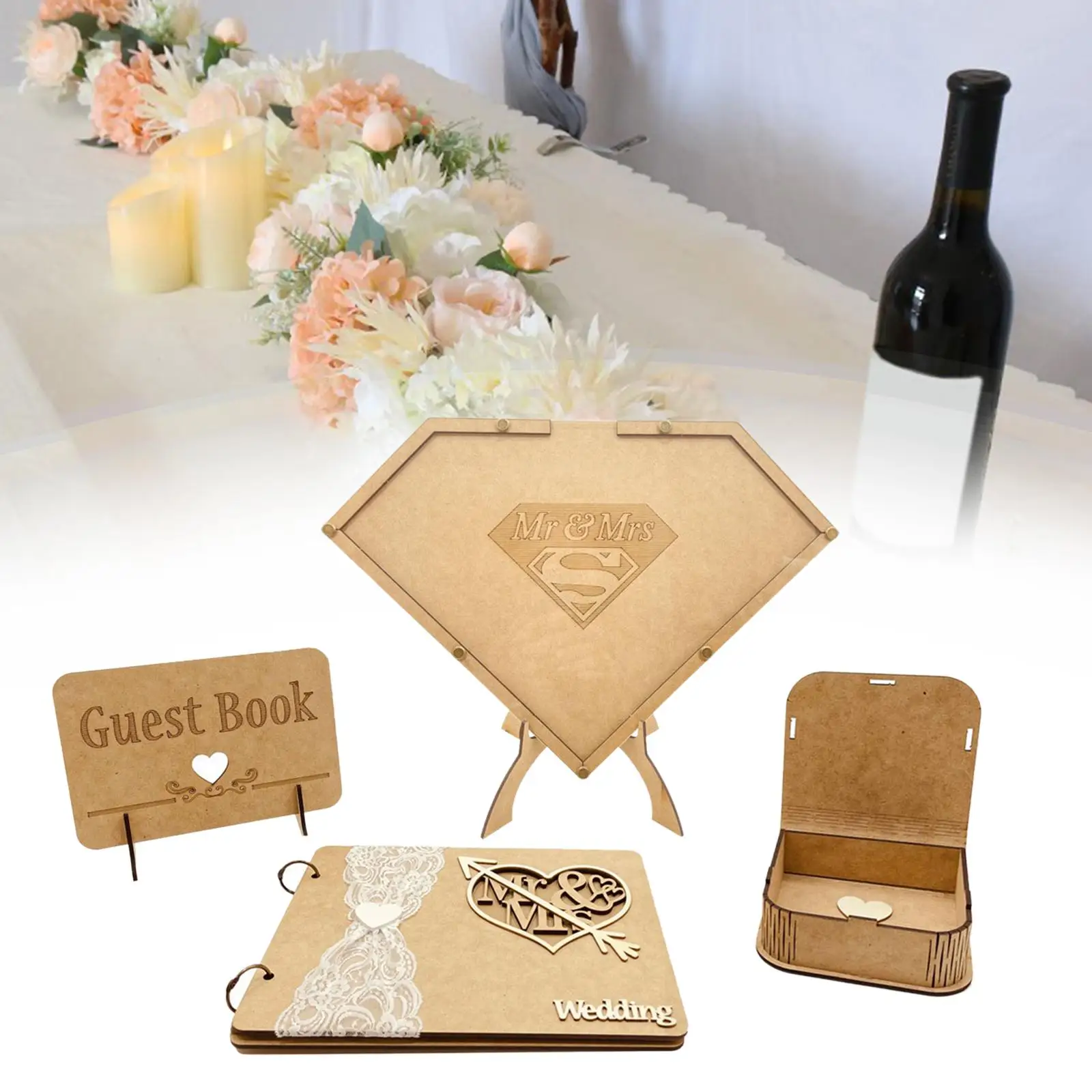 4x Wedding Reception Guest Book Registry Visitors Sign Book Guestbooks Frame Decoration Wedding Guest Book for Birthday