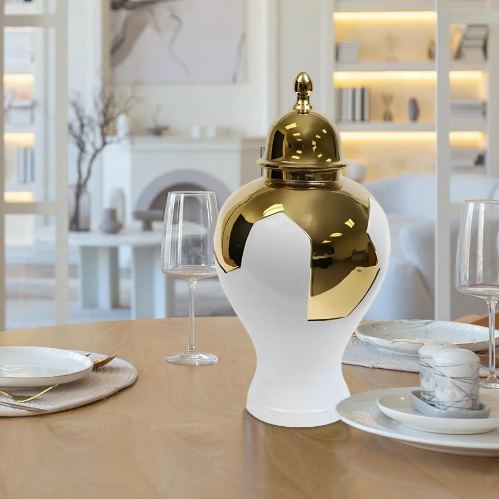 Ceramic Ginger Jar Storage Elegant Display Flower Vase Porcelain Tea Jar for Home Table Centerpieces Living Room Party Bedroom