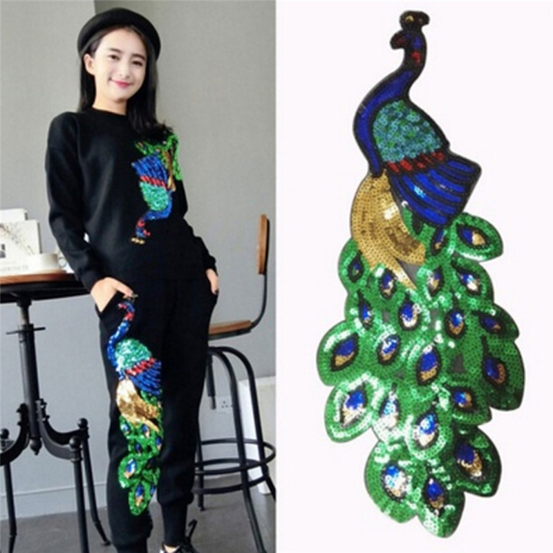 Frauen Pfau Pailletten Stickerei Applikation Patch auf Kleidung Accessoire DIY Mode nähen – Detail 1