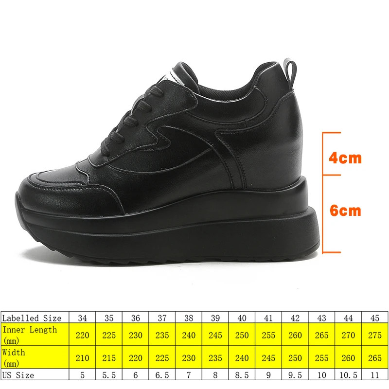 10cm Genuine Leather Platform Wedge Sneakers - true-deals-club