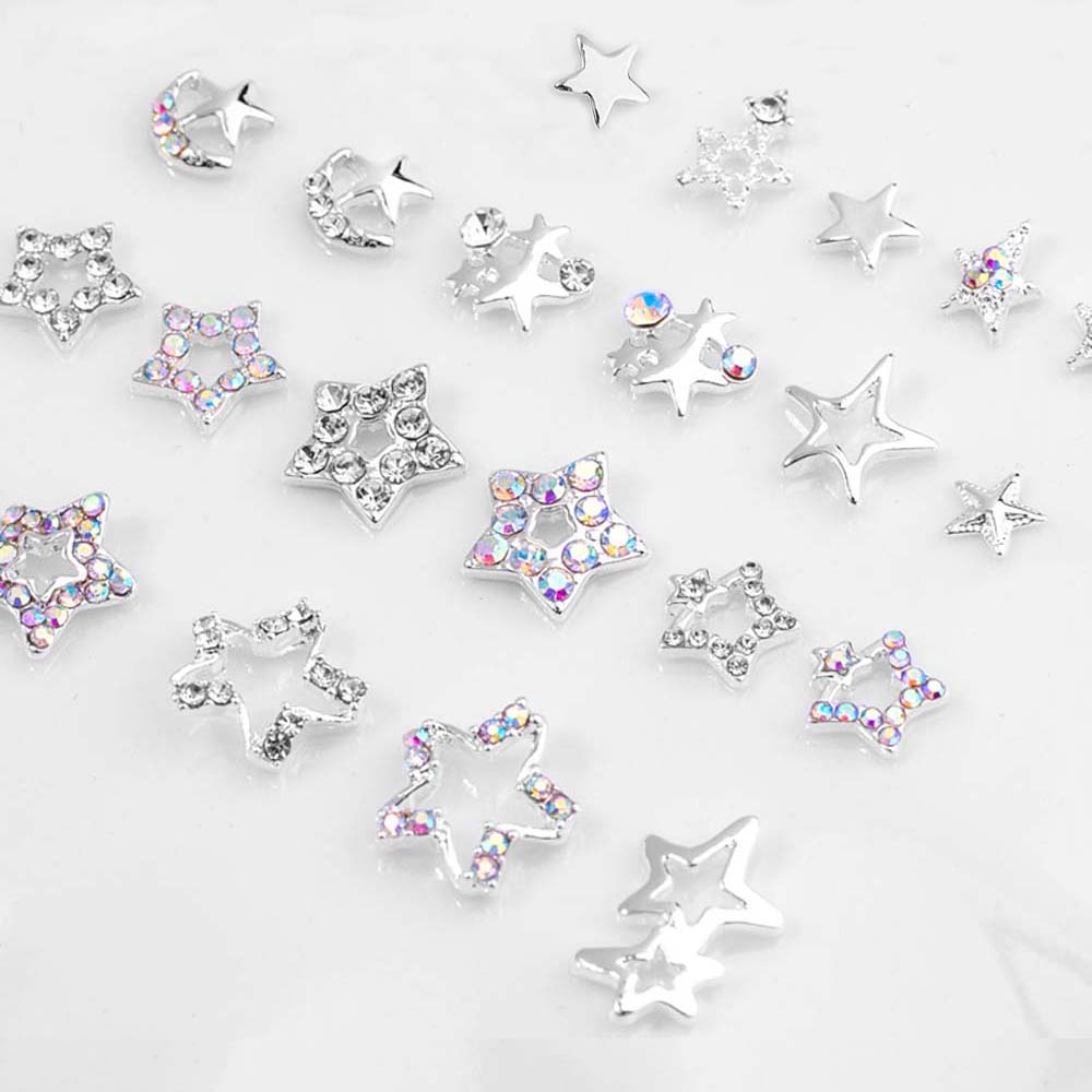 Best of 10Pcs Hollow Star Nail Art Charms 3D Alloy Five-Pointed-Star Silver Crystal Diamond Nail Decoration Luxury Manicure Accessories Reviews & Tips