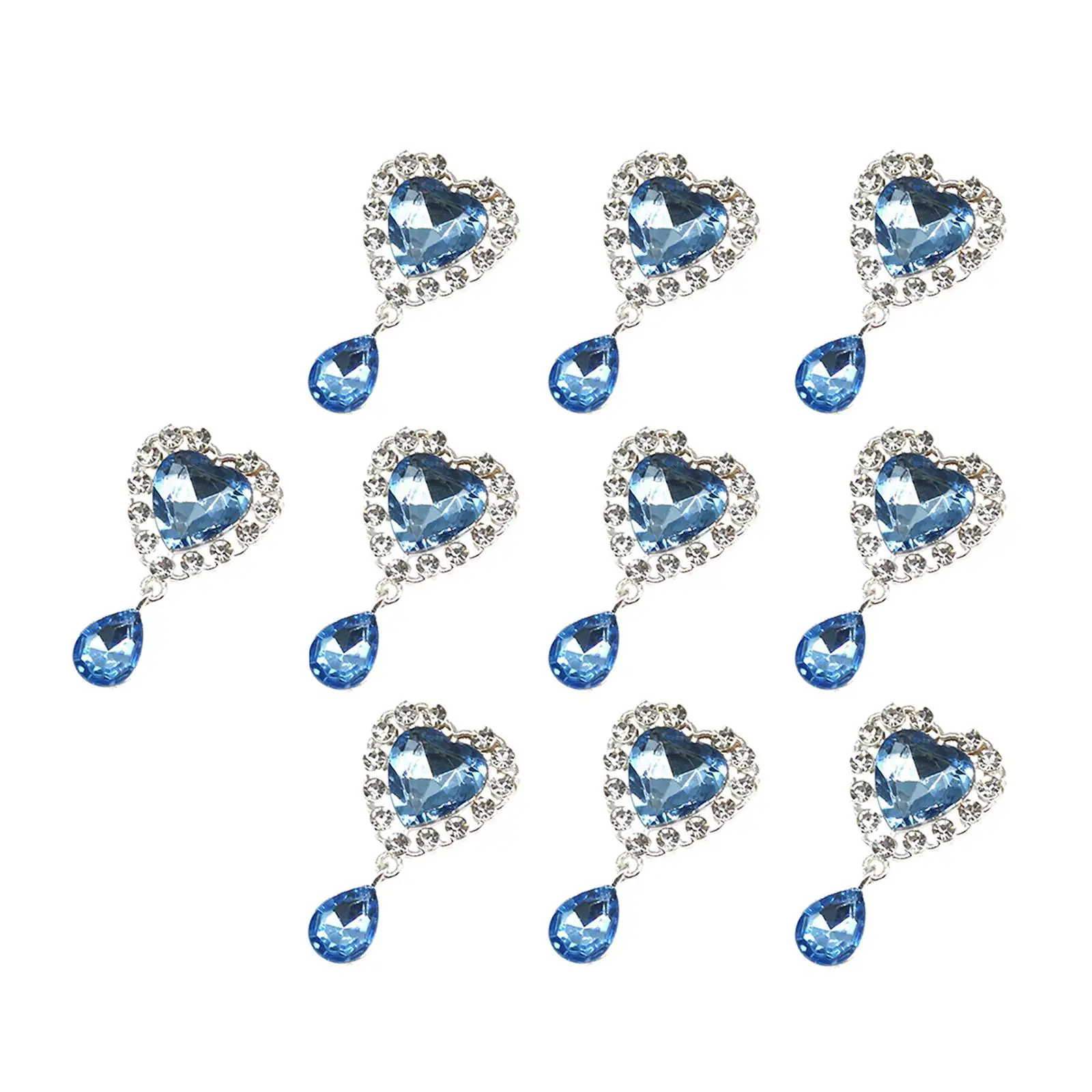 10x Heart Rhinestone Buttons Alloy Heart Pendant Rhinestone Charms for DIY Crafts Wedding Bouquet Jewelry Making Supplies