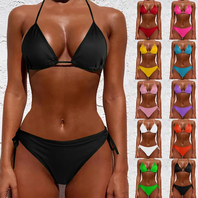 Sexy Bikini 2022 Push Up Women Swimsuits Female Micro Bikini Set Solid  Swimwear Bathing Suit Swimming