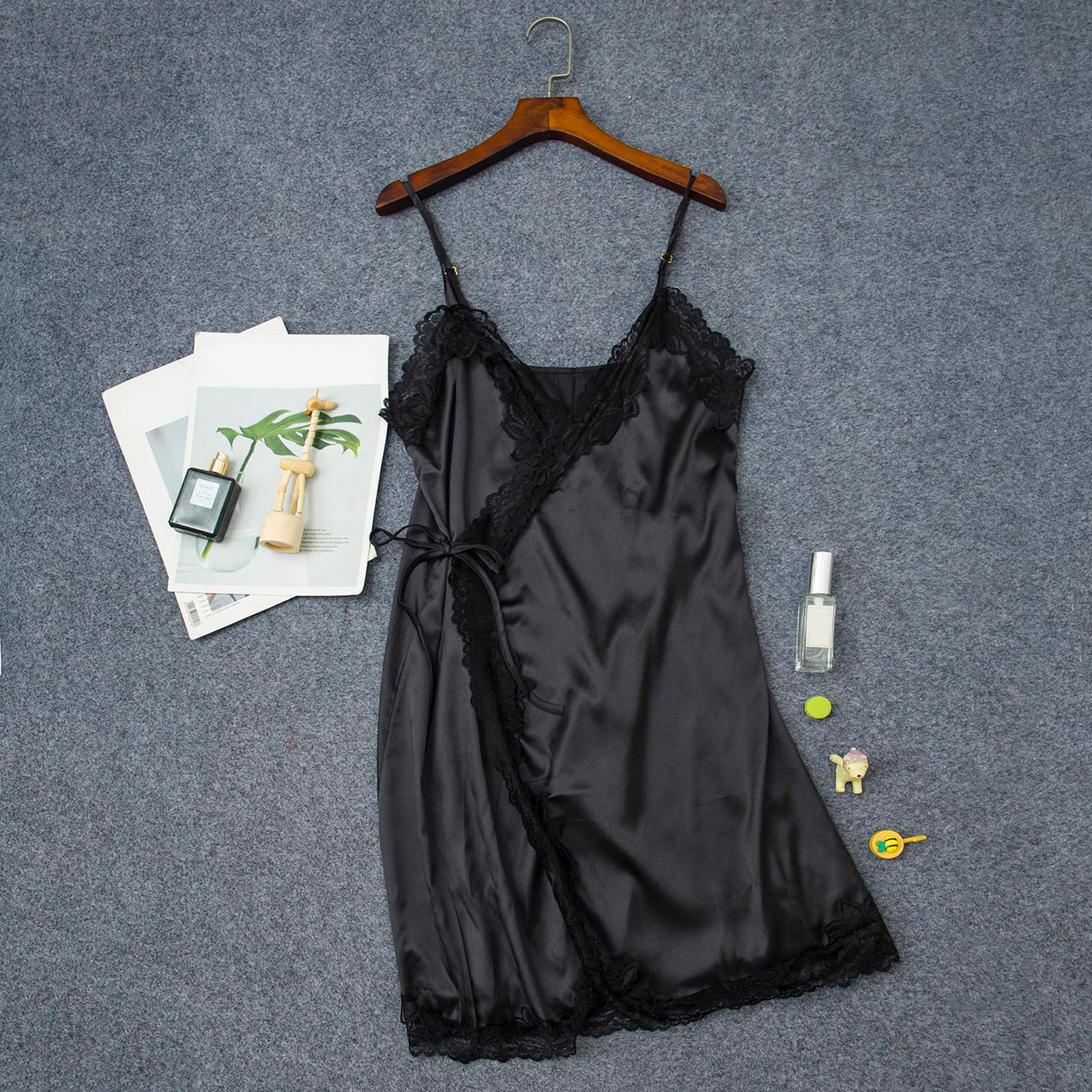 Fashion 25 Women Sleepwear Silk Satin Lace Robe Dress Nightdress