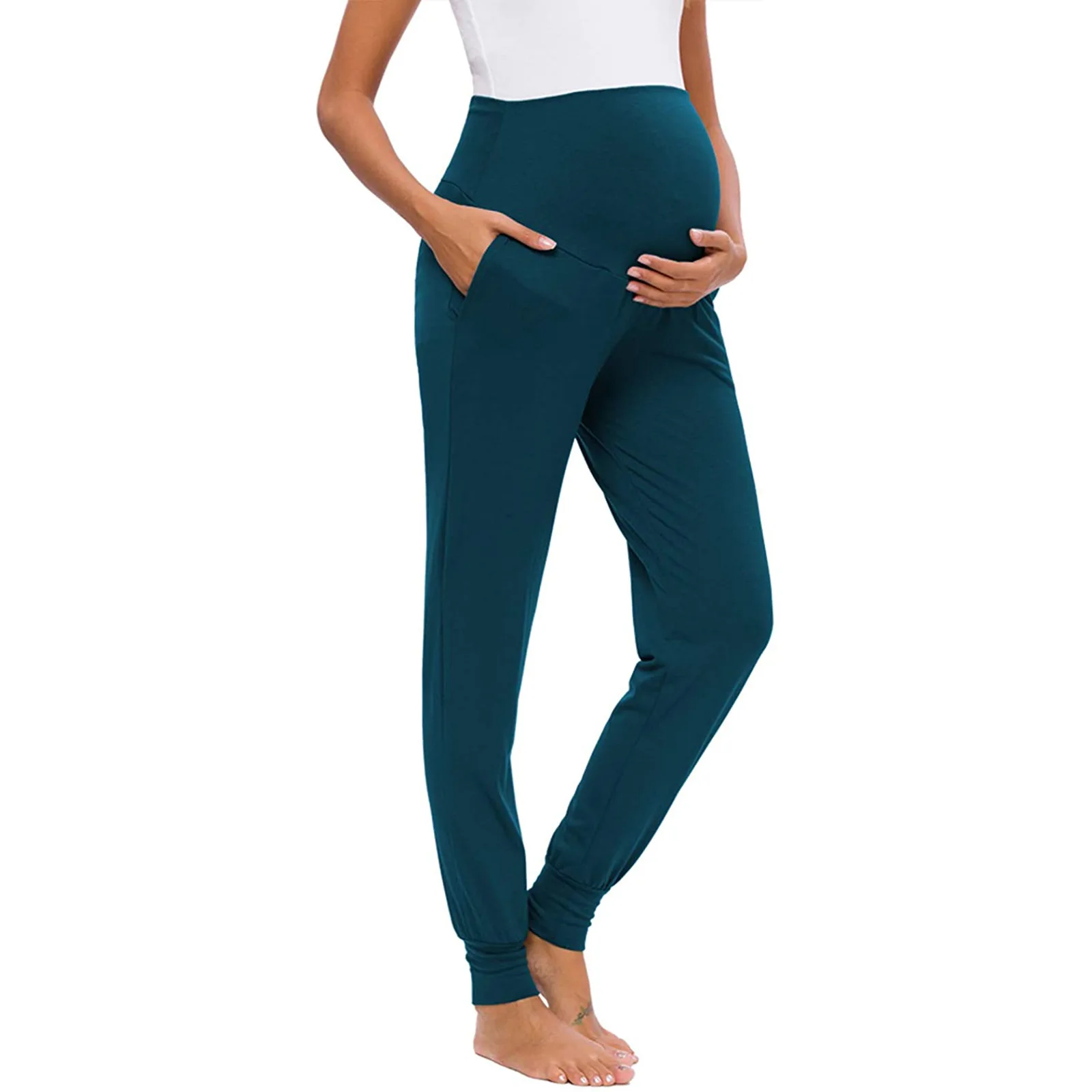 mulheres grávidas calças esportivas com bolsos roupa de maternidade