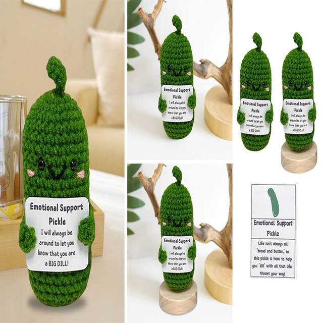 Handmade Emotional Support Pickled Cucumber Plush Toy Encouragement Card  Handmade Crochet Pickles Knitting Doll Ornament Gift