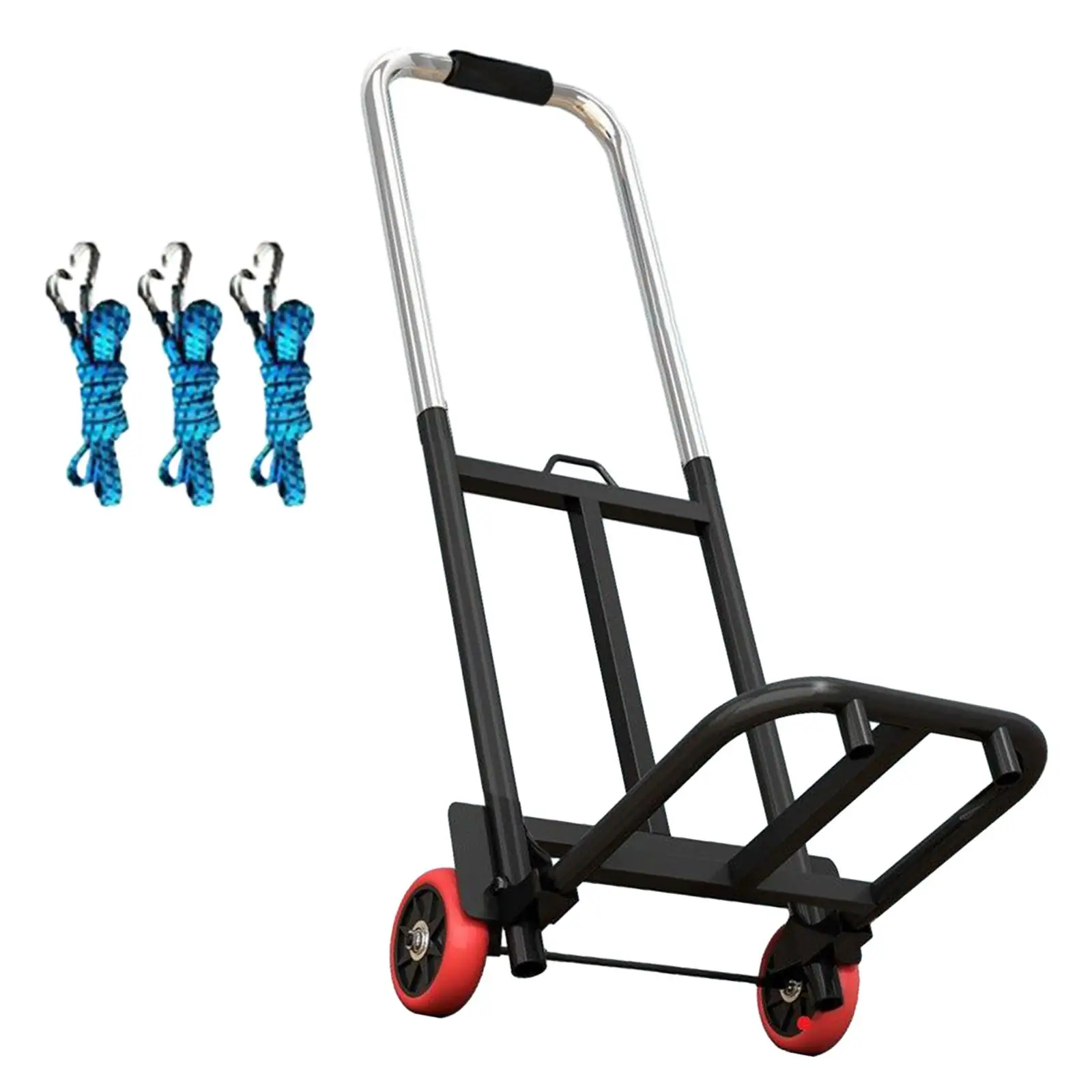 Foldable Hand Truck Luggage Hand Cart Sturdy Telescopic 50cm-80cm Adjustable Handle with 3 Elastic Ropes for Personal Travel