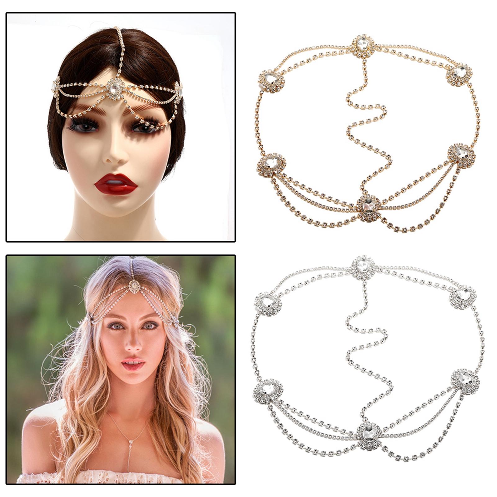 Head Chain Rhinestones Bohemian Jewelry Boho Forehead for Prom Girls Silver