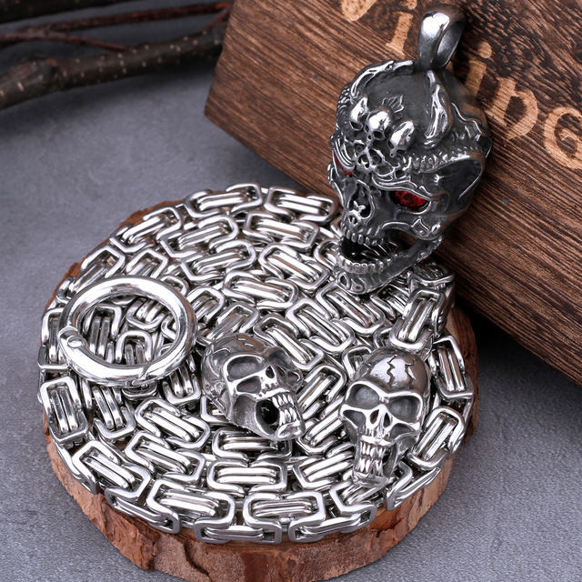 Large Stainless Steel Evil Eye Biker Skull deals Wheel Pendant Necklace