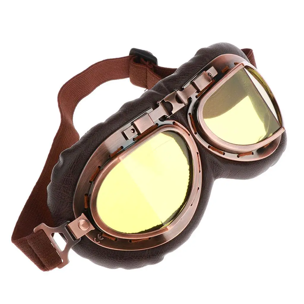 Vintage Racing Adult Moto Motorcycle Goggles Eyewear - (Yellow Lens)