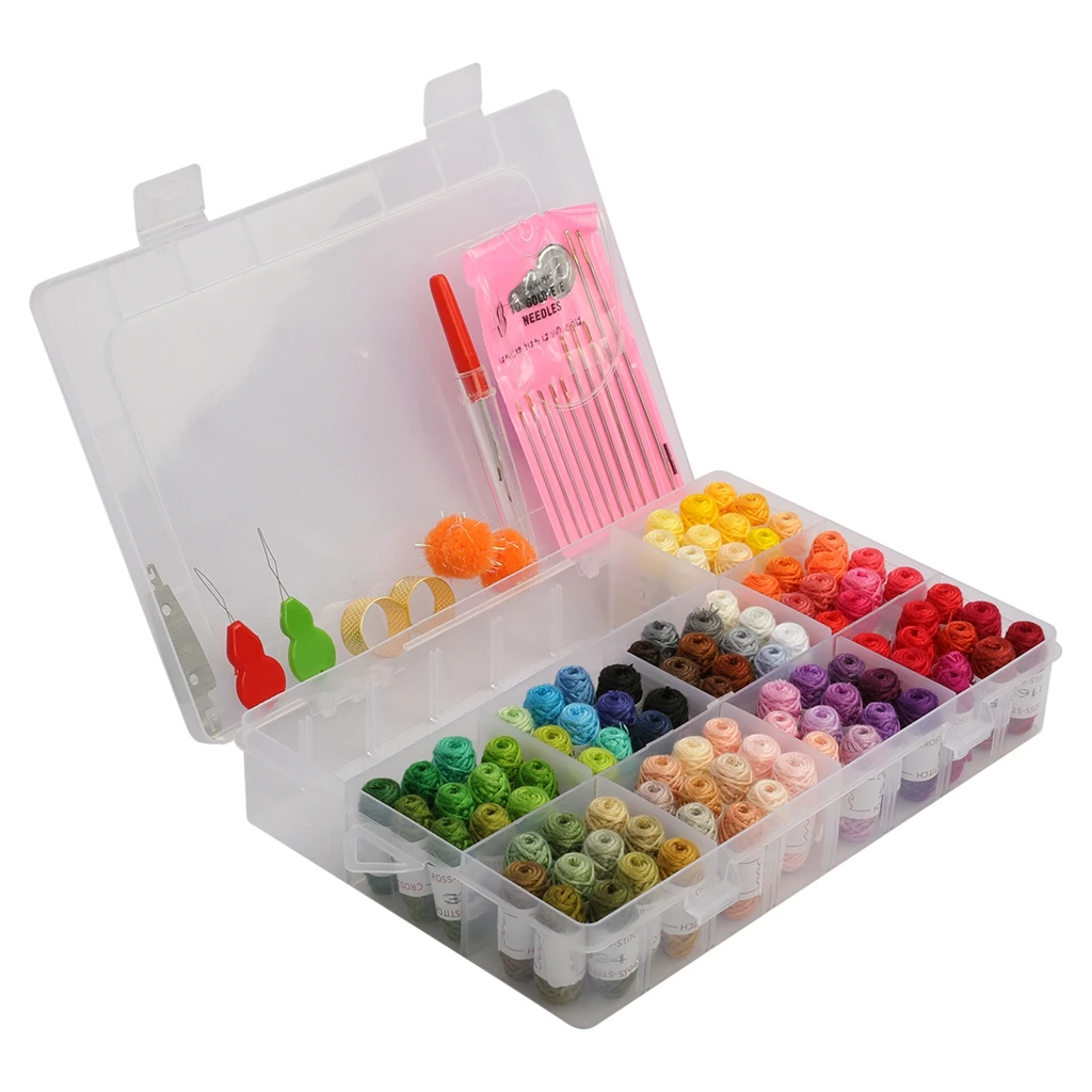 50 Colors Embroidery Thread Scissor Tools Kit With Storage Box For Sewing