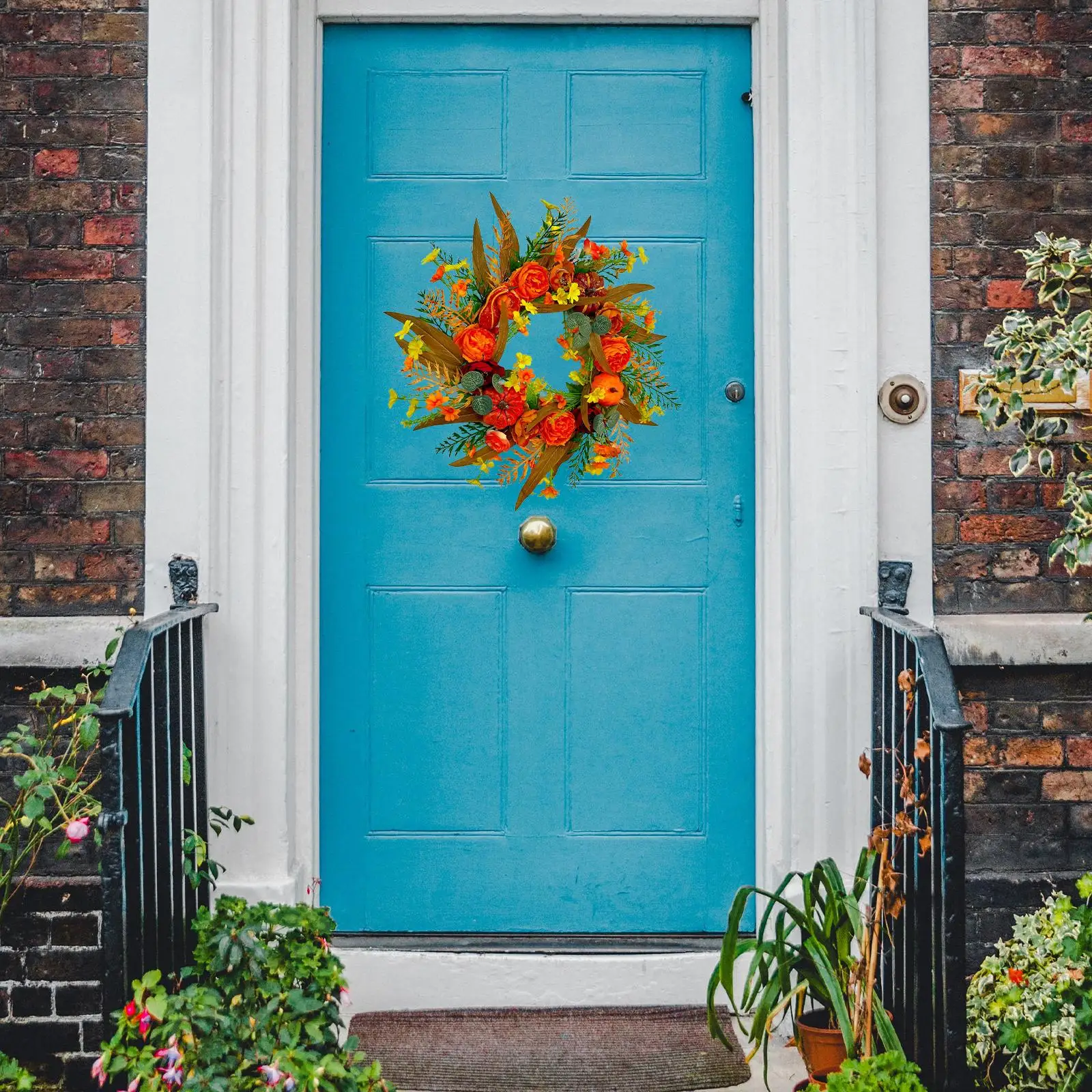 Fall Peony and Pumpkin Wreath 17.72inch Fall Wreath for Indoor Outdoor Décor