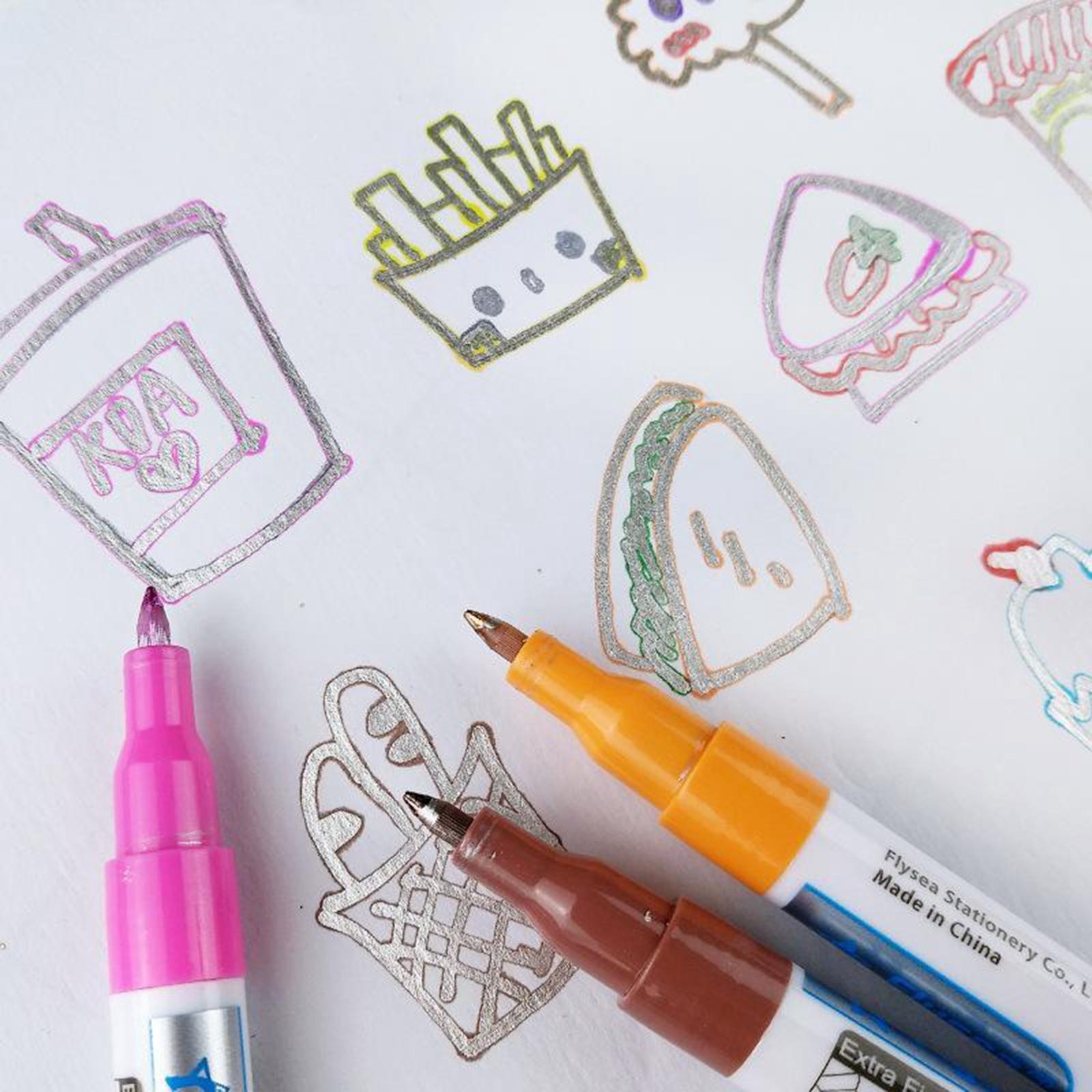 Outline Metallic Markers, Double Line Shimmer Paint Pens Set of 8/12 For Kids Adults Drawing Art Signature Coloring Journal DIY