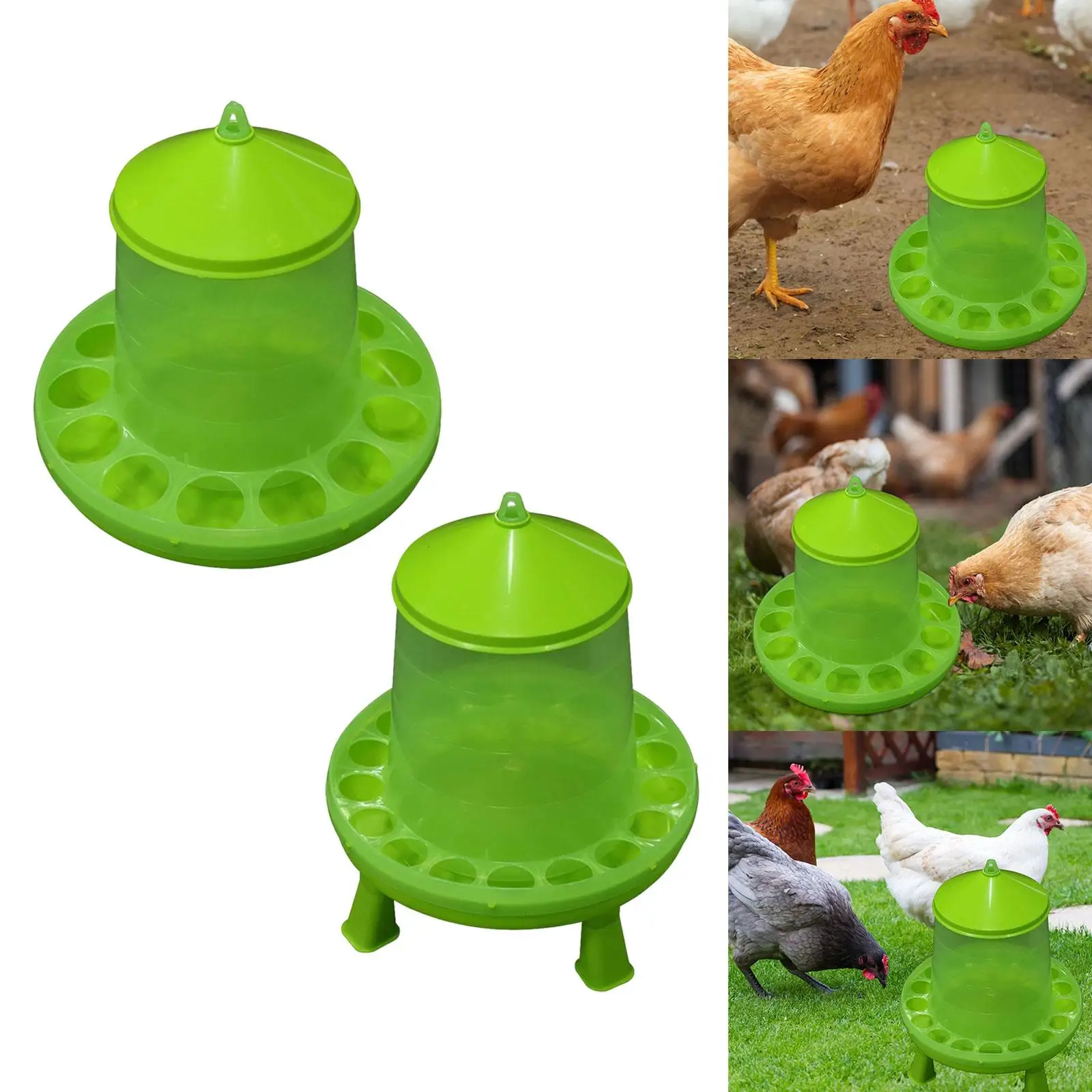 Green Chicken Feeder Chick Feeder Feeding Tool Breeding Bucket feed Dispenser for Duck Goose