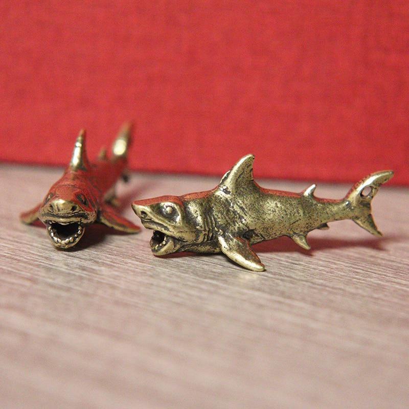 Messing Hai Tierfiguren Miniaturen Desktop Ornament Home Dekoration Handwerk Zubehör Vintage Schlüsselanhänger Anhänger Schmuck Geschenk – Detail 1