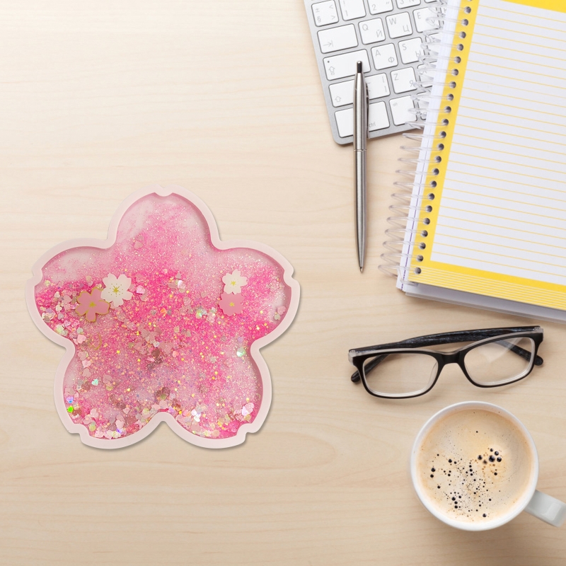 4 Dessous De Verres Fleurs De Cerisier Antidérapants – Lot De 4 En PVC Lavable, Design Mignon Pour Maison Et Bureau