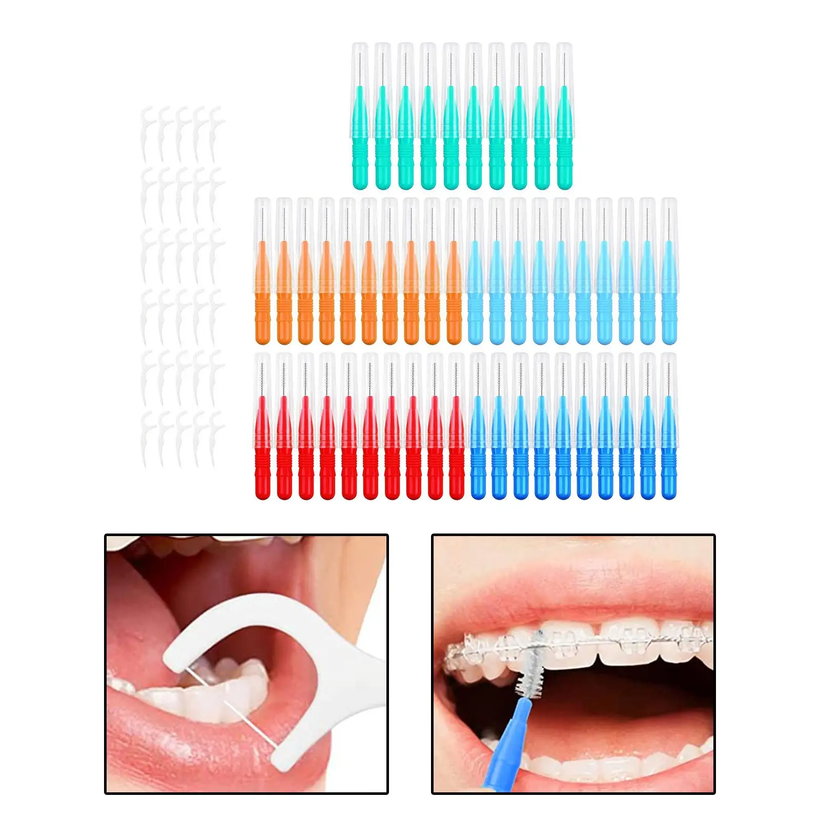 50Pcs Interdental Brushes for Removing Food and Plaque Between Teeth 30 Pcs Floss Picks