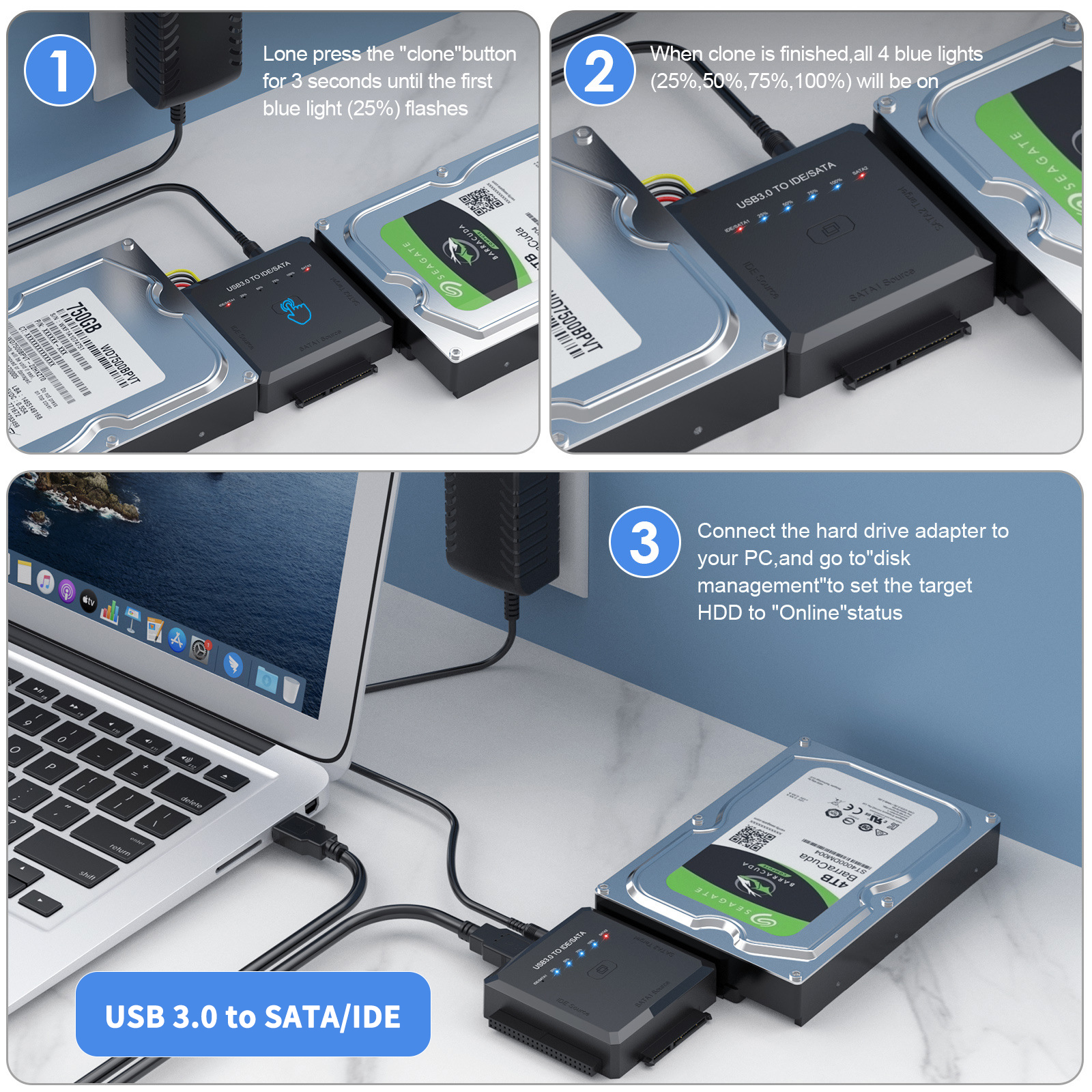 USB para SATA IDE Adaptador Externo, Cabo