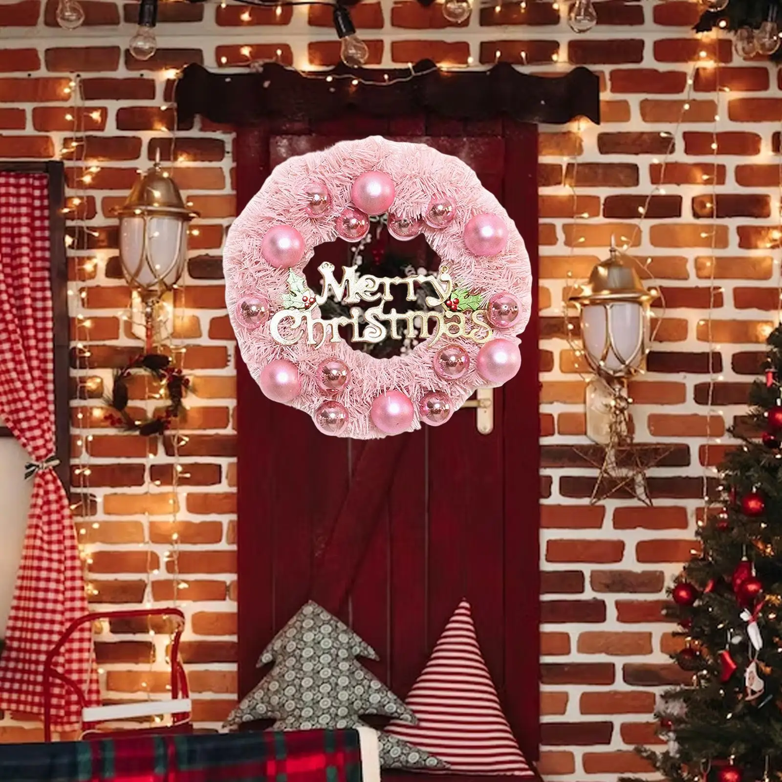 Pink Christmas Wreath Indoor Outdoor Artificial Christmas Wreath Holiday Garland for Living Room Garden Office Hotel Home