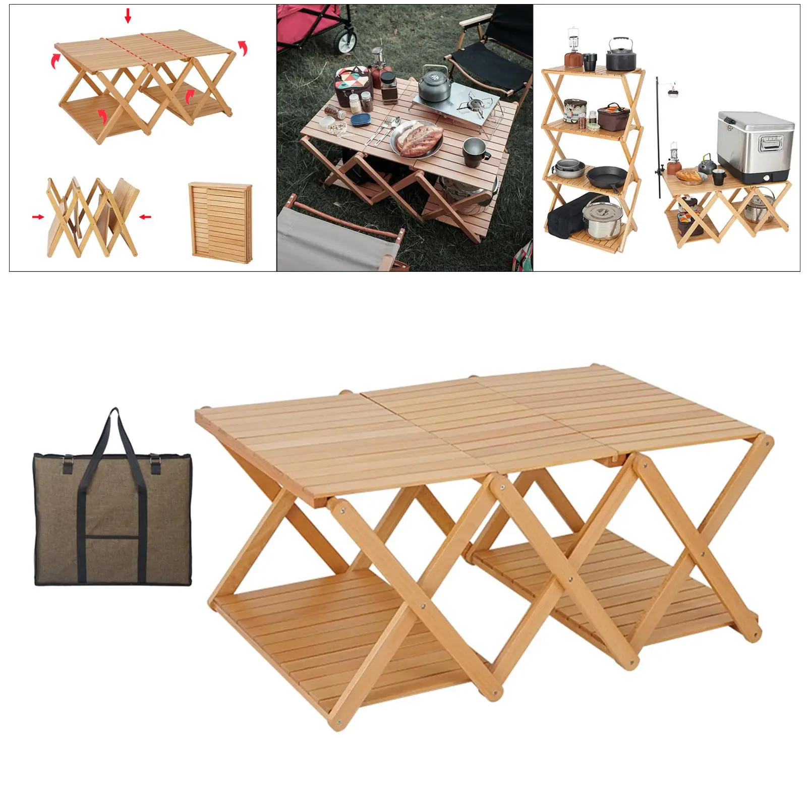 Solid Hardwood Folding Coffee Table Wooden Garden Outdoor Picnic Table Porch  Patio Balcony  Furniture