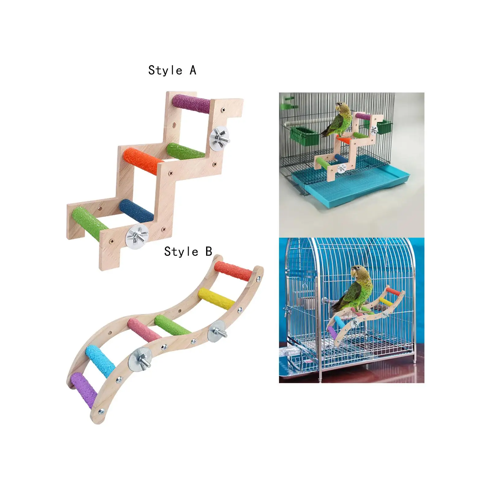 Bird Perches for Cage Claw Grinding Wood Cage Accessories Colorful Parrot Climbing Ladder for Budgies Finch Small Medium Parrot