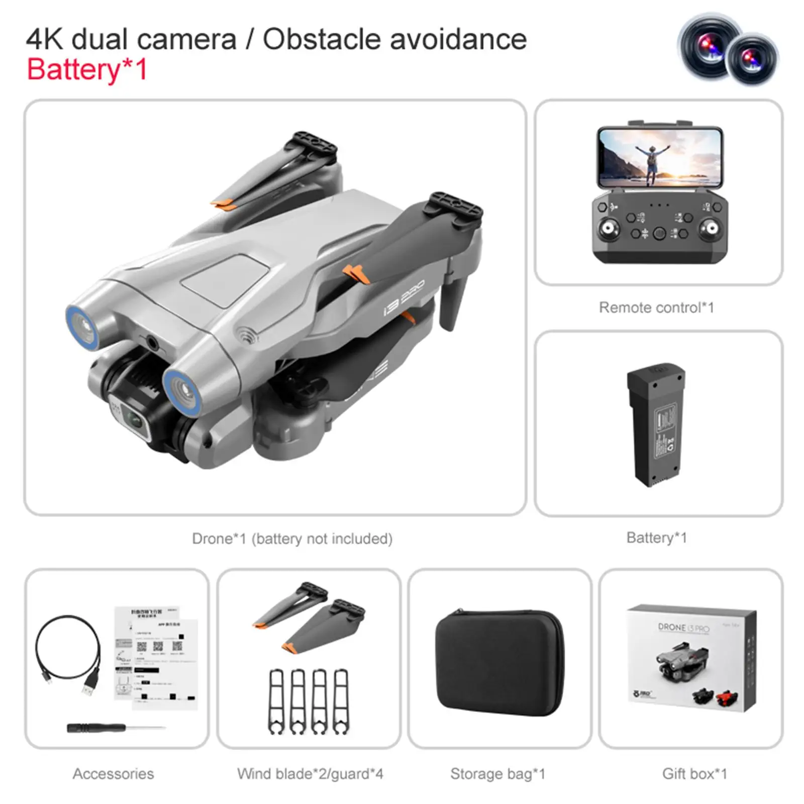 Professional Drone with 4K Cameras Remote Control Toy RC Quadcopter 150 Adjustable Lens for Beginners Adults Holiday Gifts