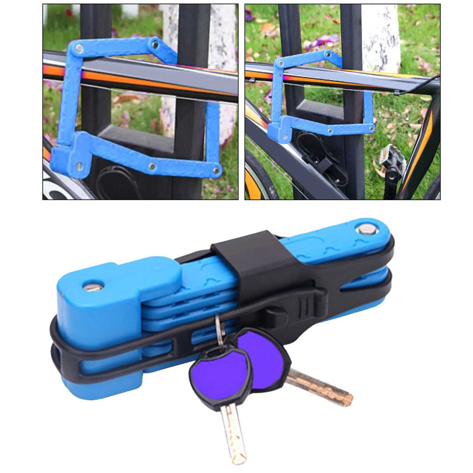 Steel Lightweight Key Folding Bike Lock, Steel Joints Bike Lock High Security Hardened Steel with two keys and Accessories