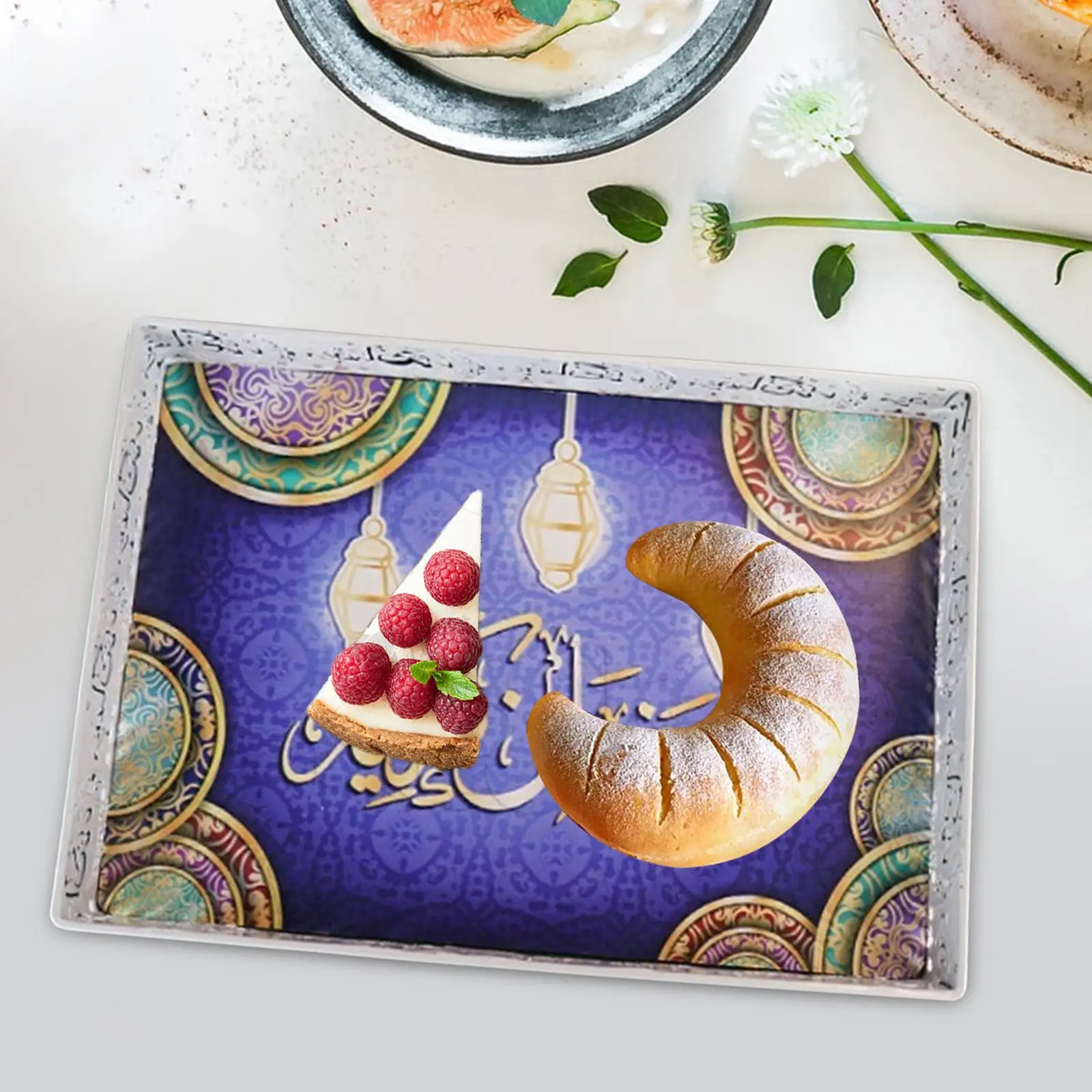 Eid Decorative Plates Colorful Print Dessert Cake Plates for Islam Muslim