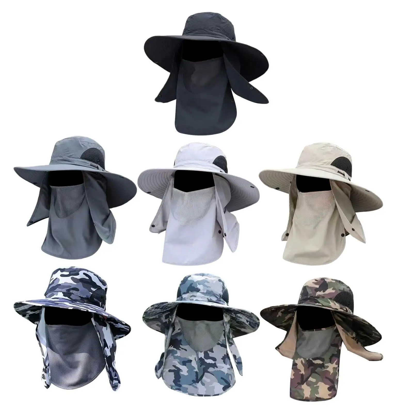 Fishing Hat Detachable Face Neck Flap Cover Visor Wide Brims Unisex