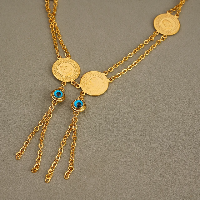 Bösen blick Halskette Kette Gold Farbe Ottomane Türkische Münze Schmuck  Halskette für Frauen Ataturk Figur Souvenir Münze Schicht Halskette -  AliExpress