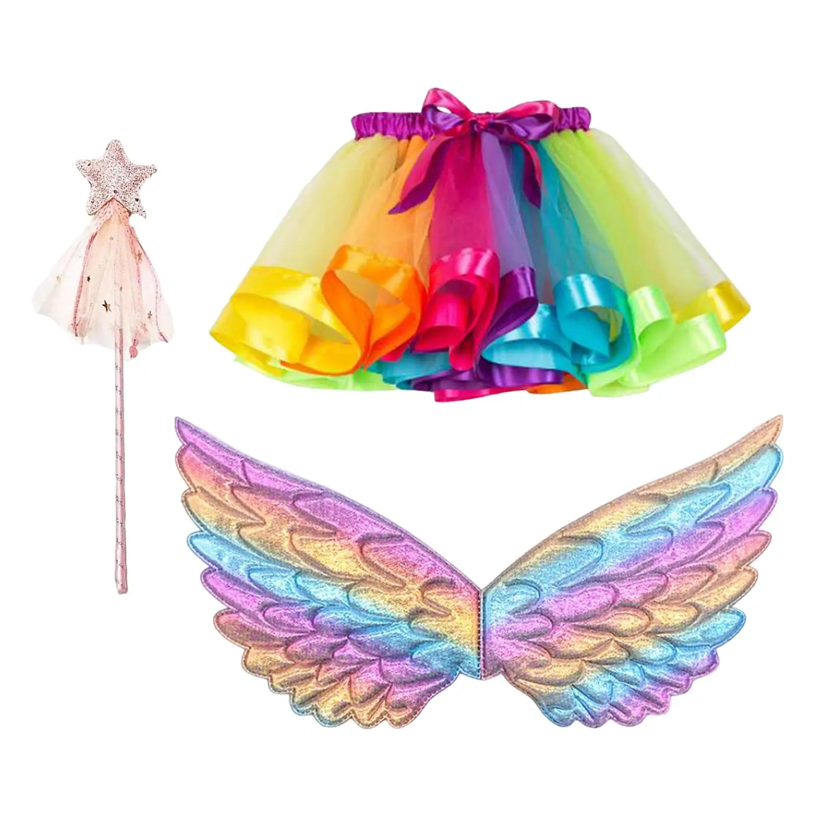Girls Fairy Costume Set with Butterfly Wing Wand for Photo Prop Cosplay Ballet Dance Halloween Ages 3-6
