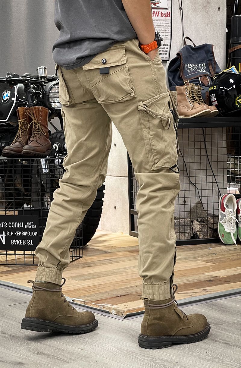 Military Tactical Cotton Cargo Pants for Mens Elastic Casual Trousers Zipper Multi-Pocket Joggers Fashion Khaki Black Army Green