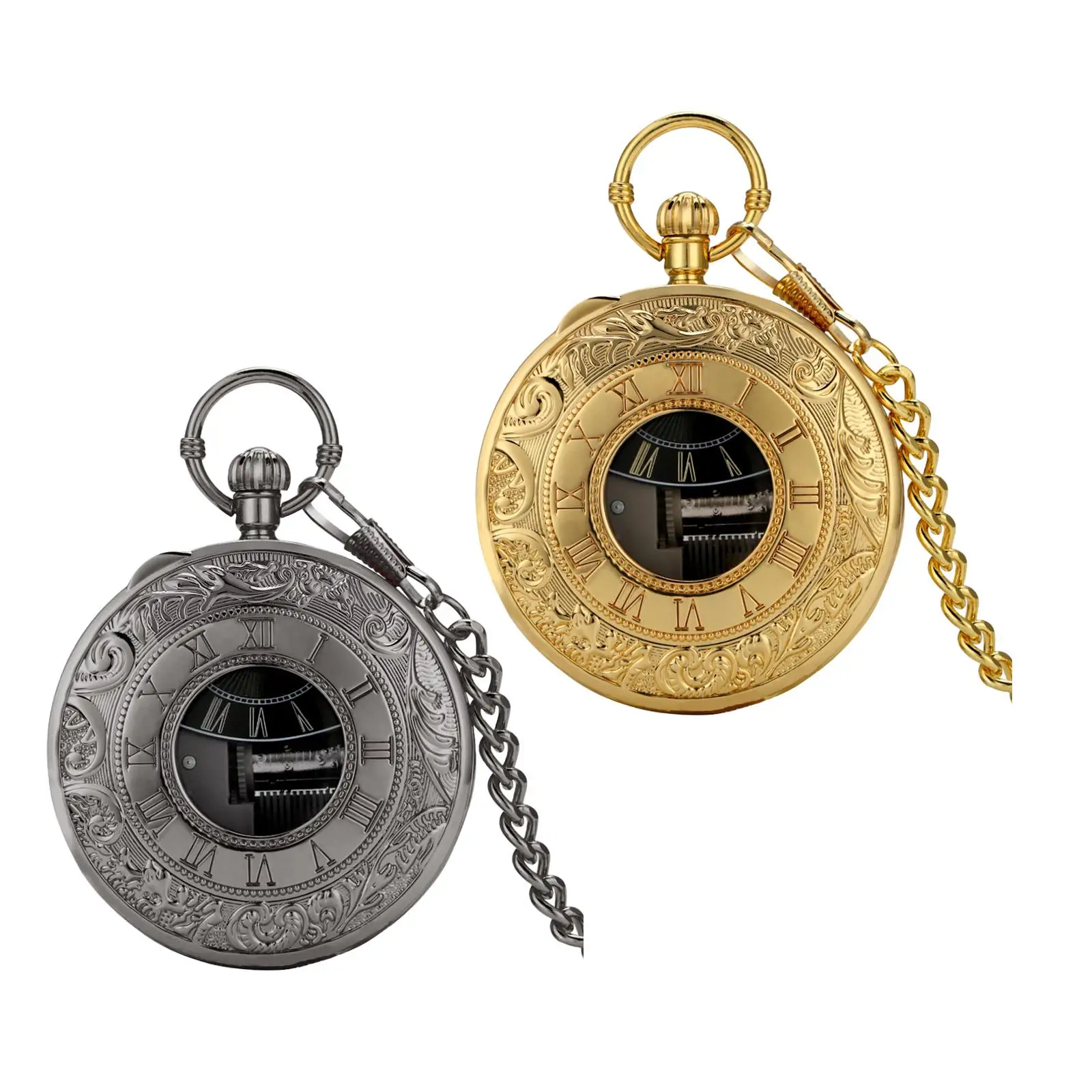 Vintage  Pocket Watch with Chain Musical Movement Roman Numeral Display Fashion